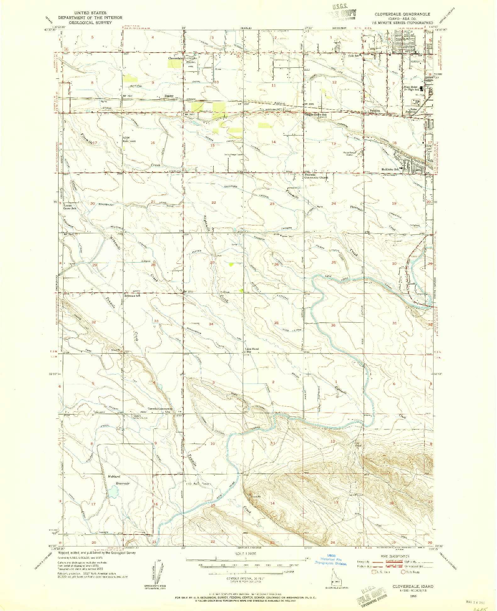 USGS 1:24000-SCALE QUADRANGLE FOR CLOVERDALE, ID 1953