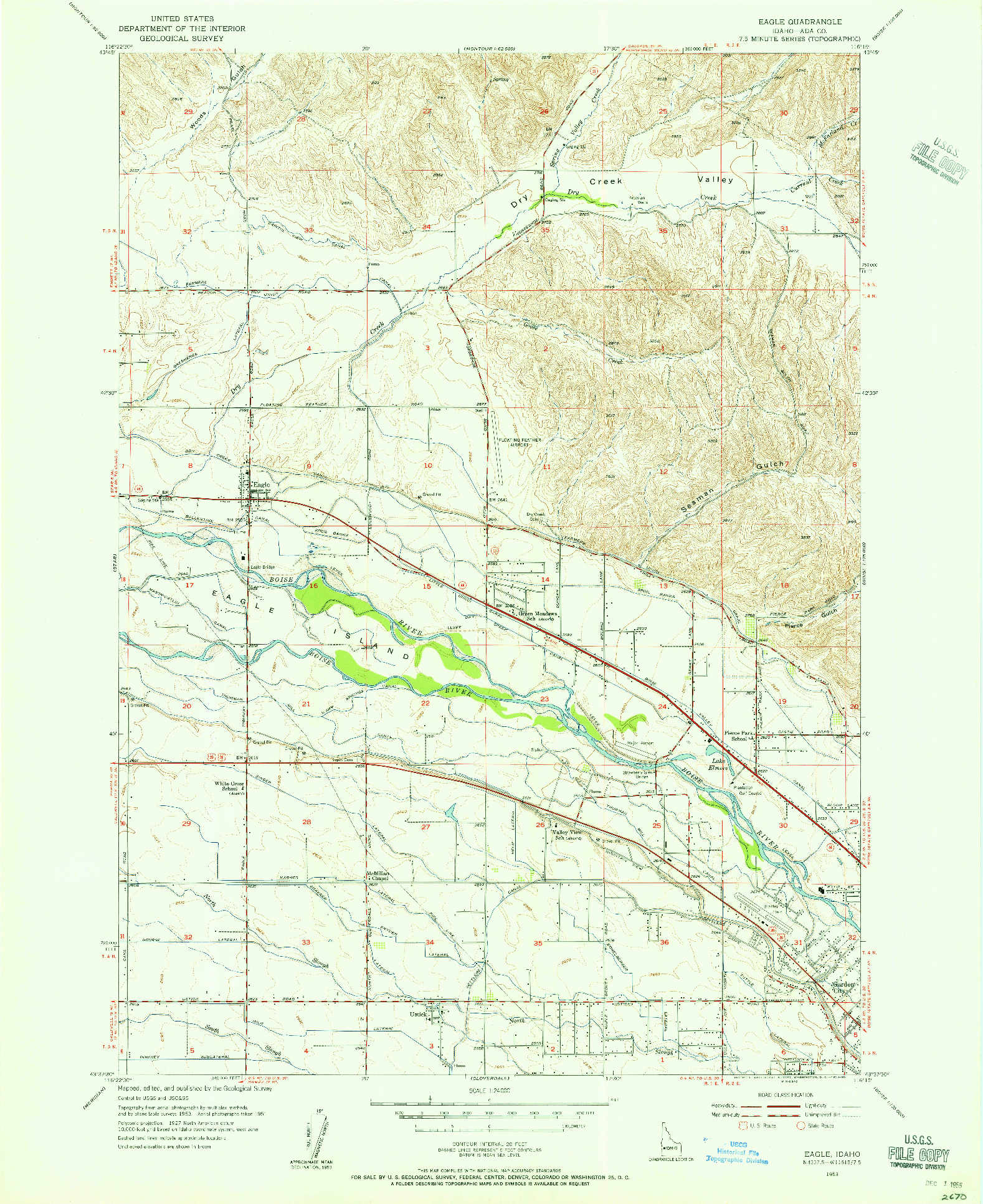 USGS 1:24000-SCALE QUADRANGLE FOR EAGLE, ID 1953