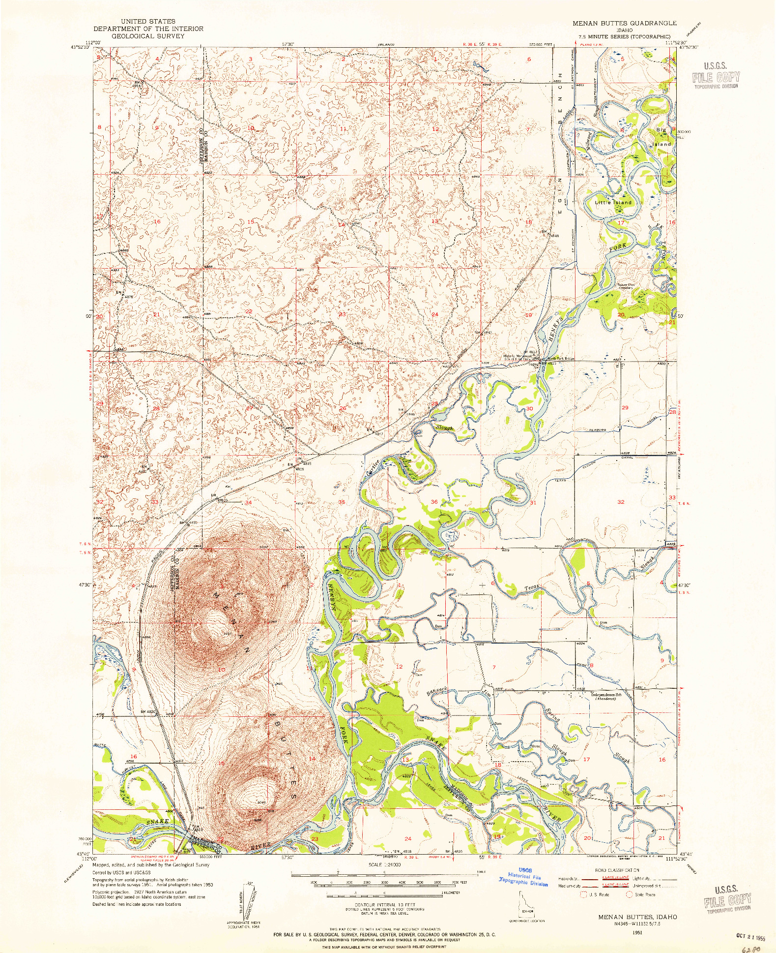 USGS 1:24000-SCALE QUADRANGLE FOR MENAN BUTTES, ID 1951