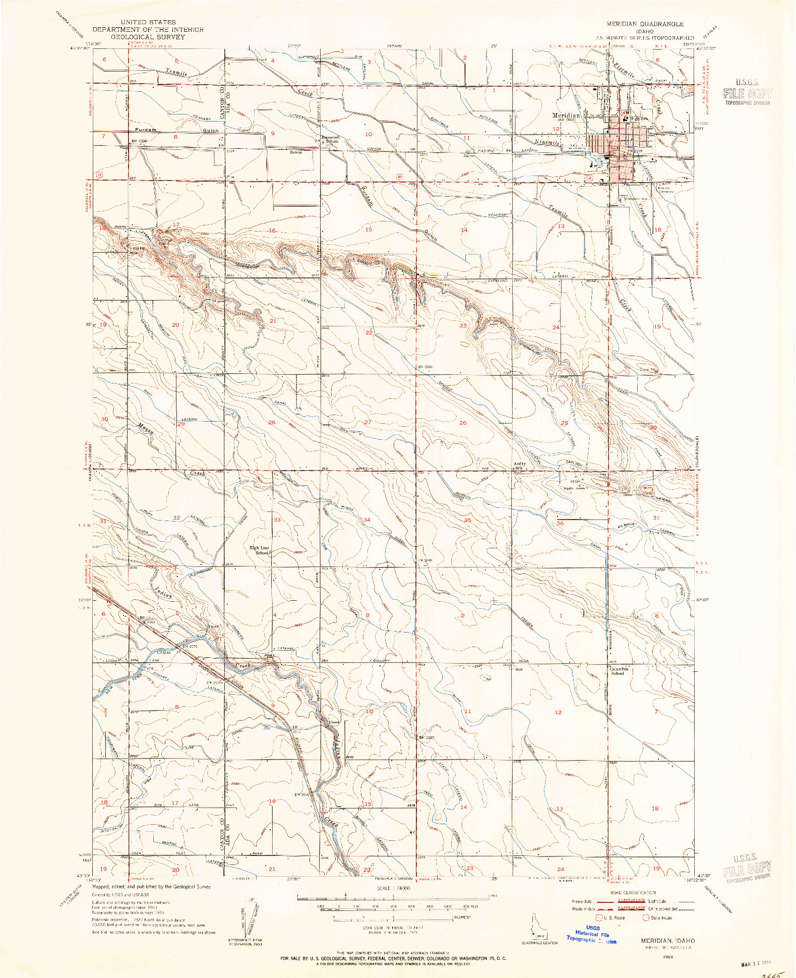 USGS 1:24000-SCALE QUADRANGLE FOR MERIDIAN, ID 1953