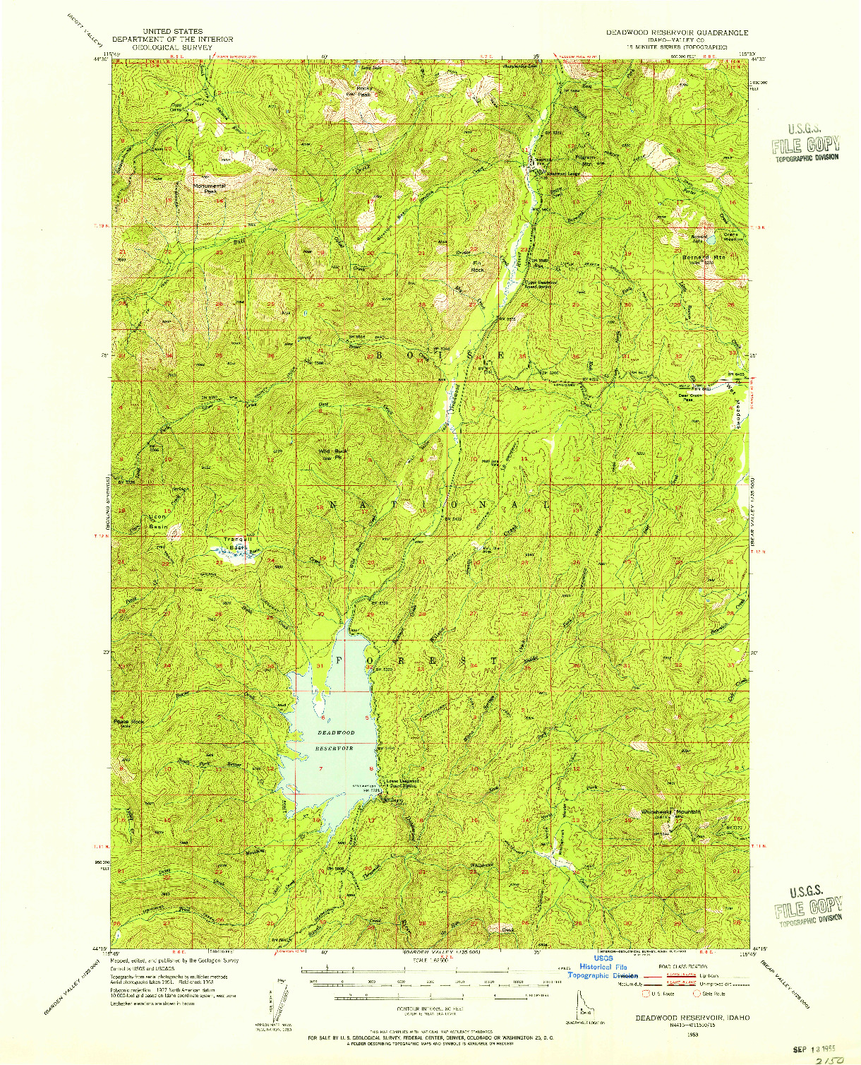 USGS 1:62500-SCALE QUADRANGLE FOR DEADWOOD RESERVOIR, ID 1953