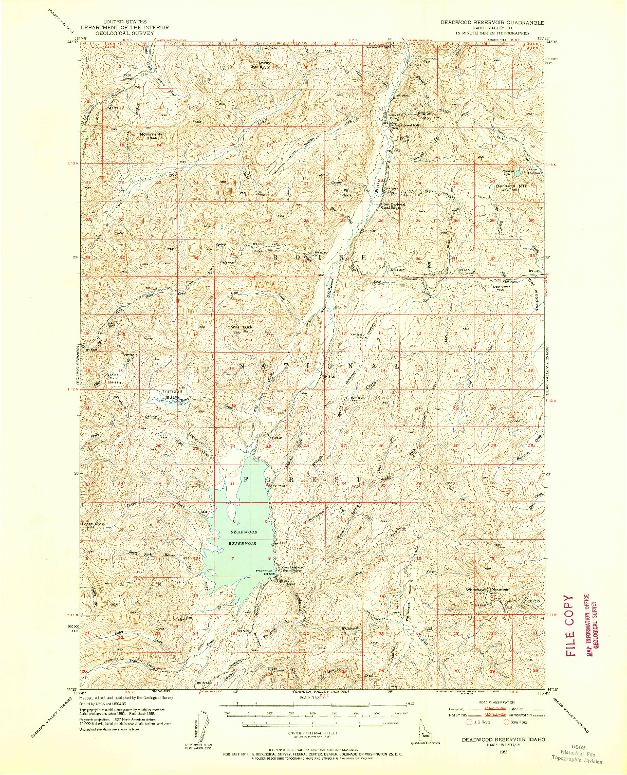 USGS 1:62500-SCALE QUADRANGLE FOR DEADWOOD RESERVOIR, ID 1953