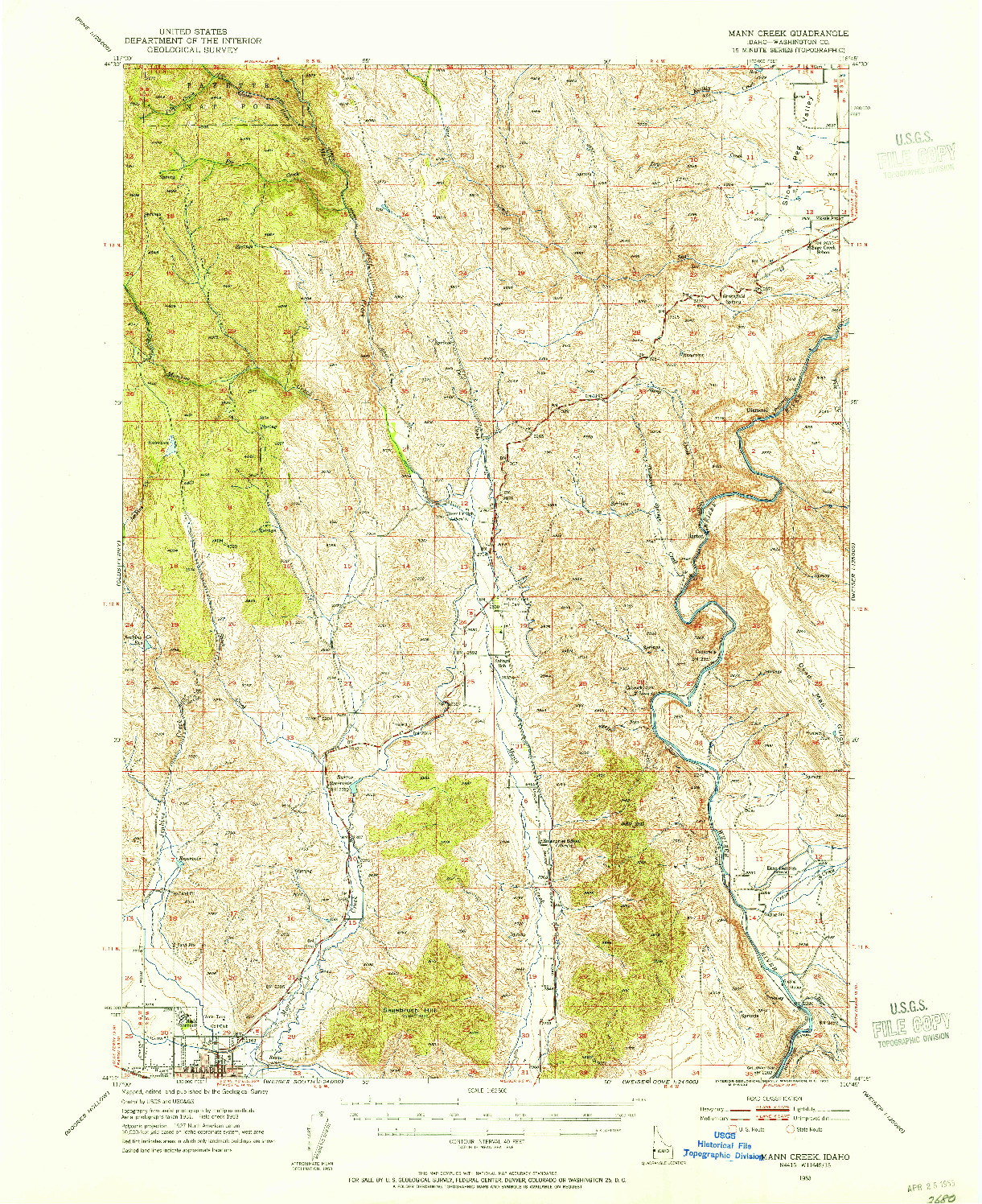 USGS 1:62500-SCALE QUADRANGLE FOR MANN CREEK, ID 1953