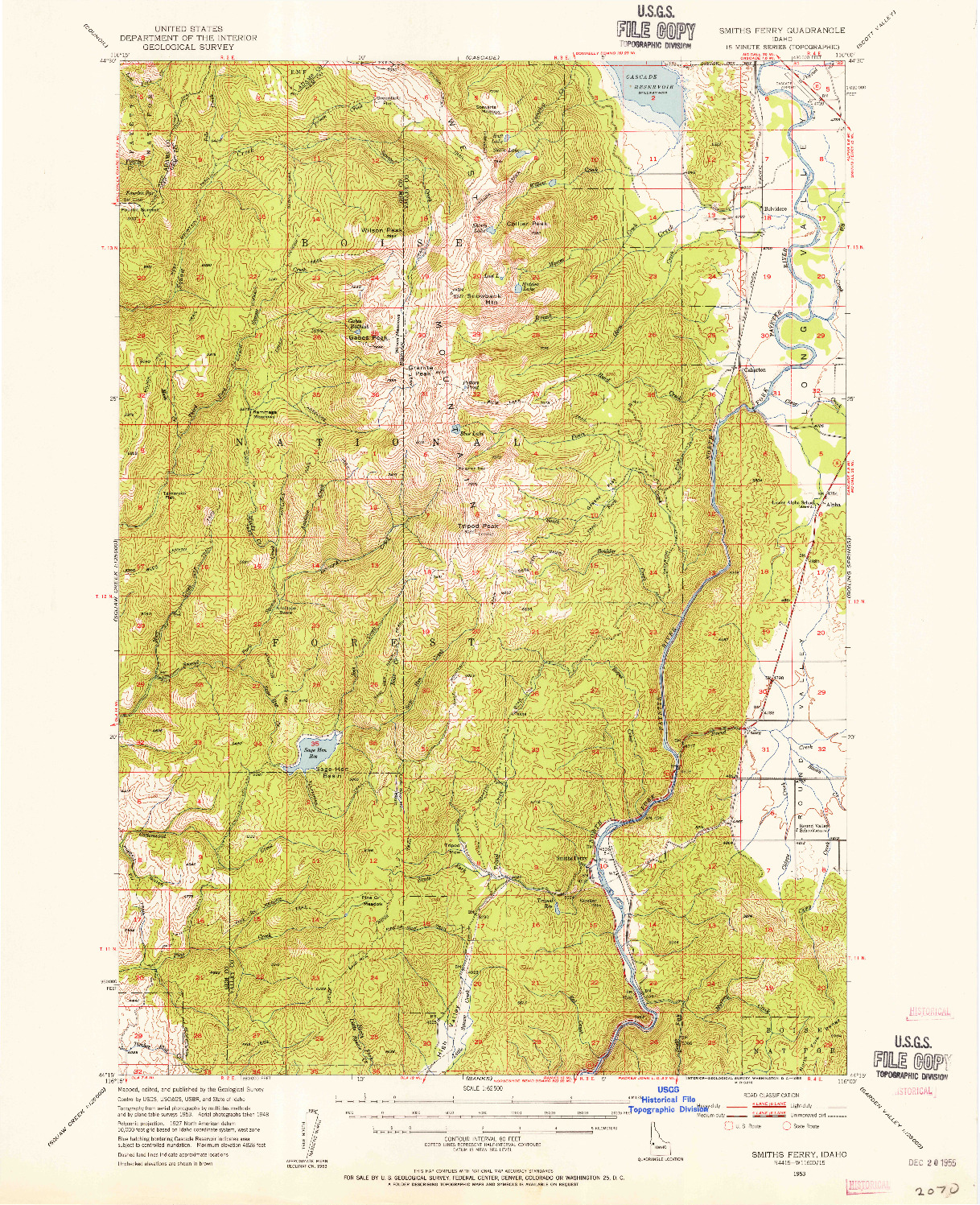 USGS 1:62500-SCALE QUADRANGLE FOR SMITHS FERRY, ID 1953