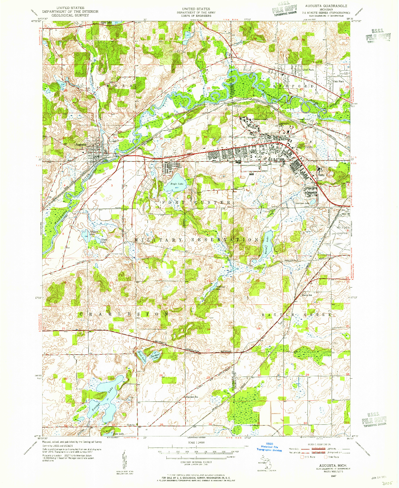 USGS 1:24000-SCALE QUADRANGLE FOR AUGUSTA, MI 1947