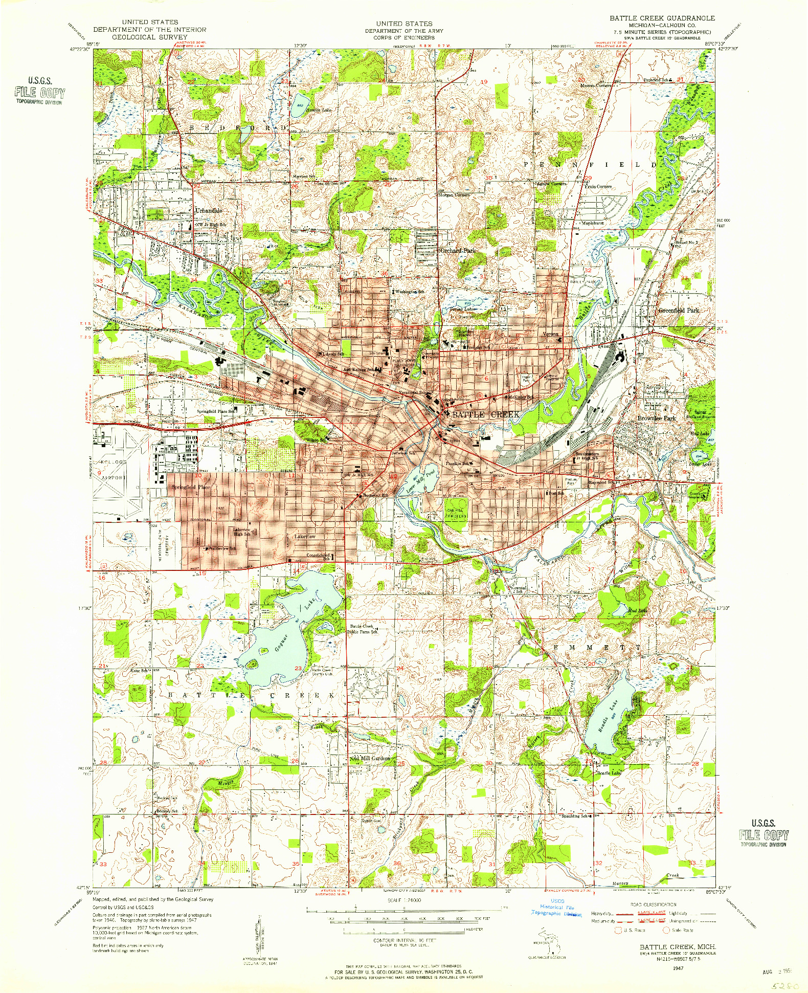 USGS 1:24000-SCALE QUADRANGLE FOR BATTLE CREEK, MI 1947