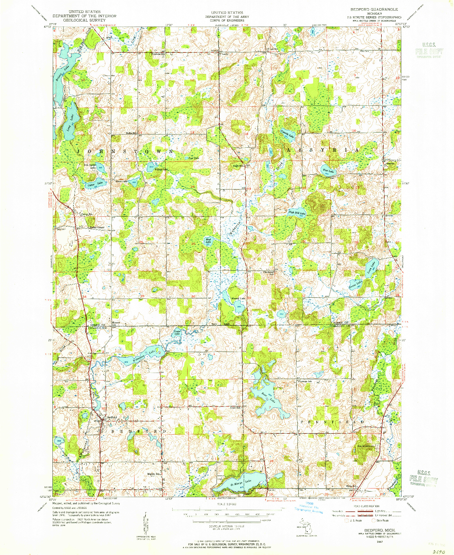 USGS 1:24000-SCALE QUADRANGLE FOR BEDFORD, MI 1947