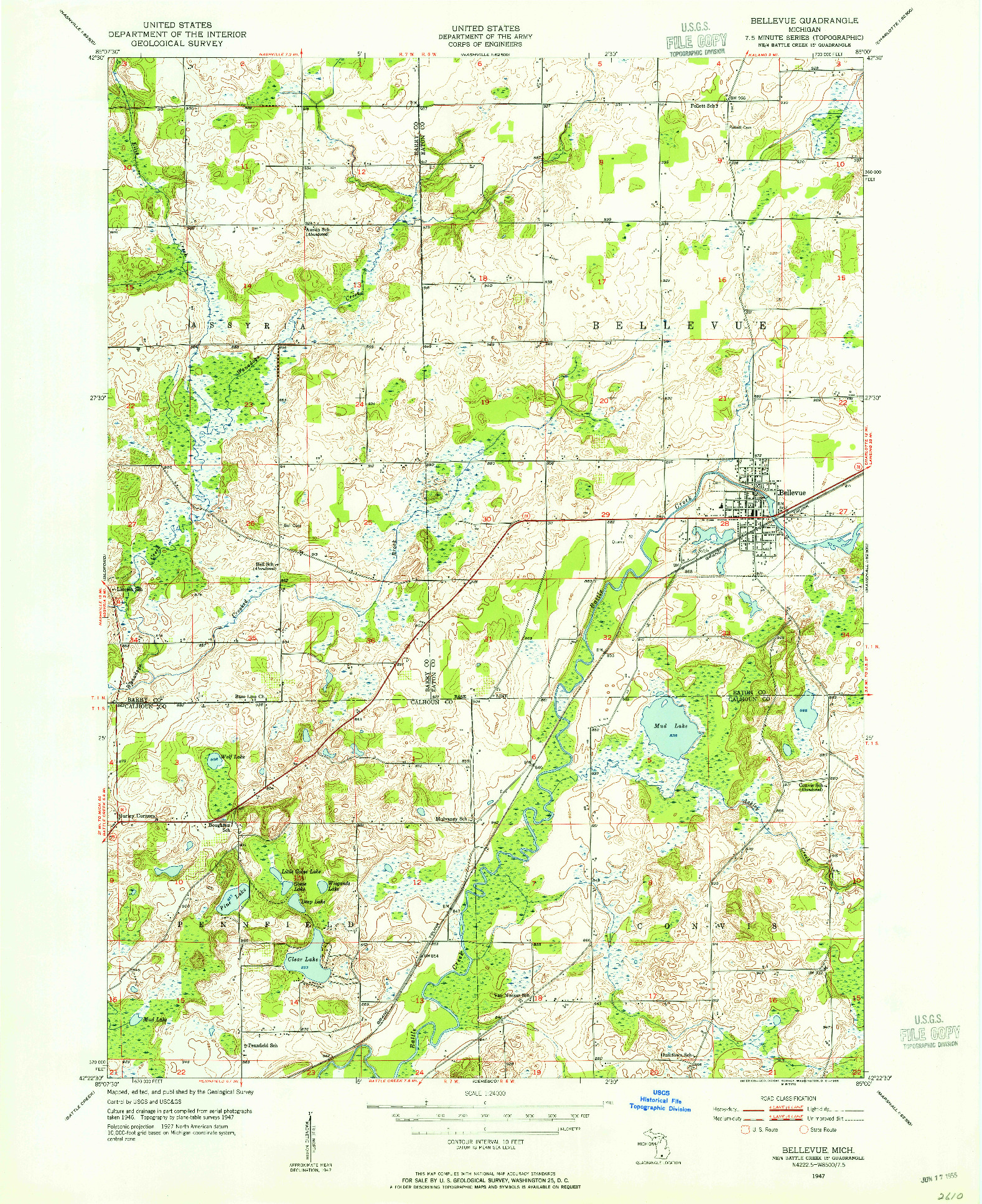 USGS 1:24000-SCALE QUADRANGLE FOR BELLEVUE, MI 1947