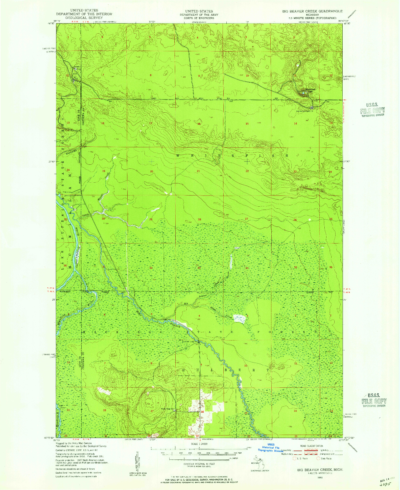 USGS 1:24000-SCALE QUADRANGLE FOR BIG BEAVER CREEK, MI 1951