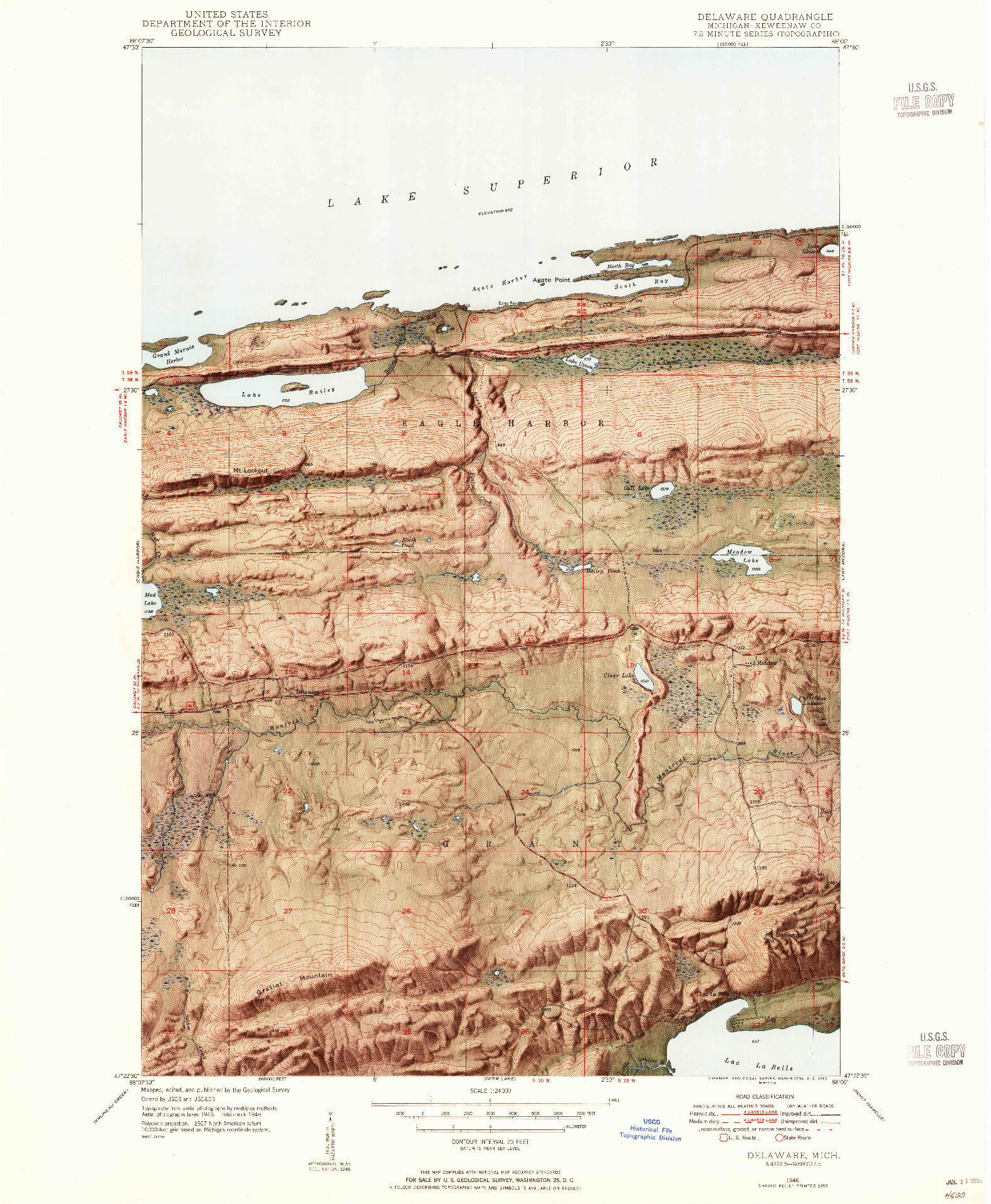 USGS 1:24000-SCALE QUADRANGLE FOR DELAWARE, MI 1948