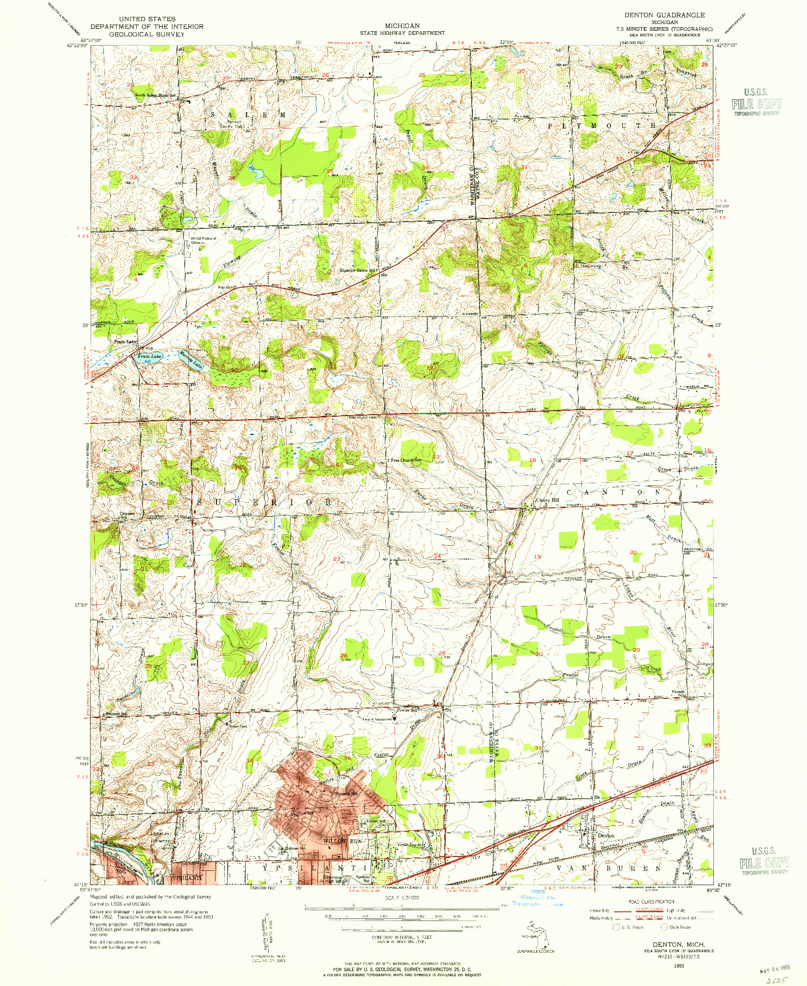 USGS 1:24000-SCALE QUADRANGLE FOR DENTON, MI 1953