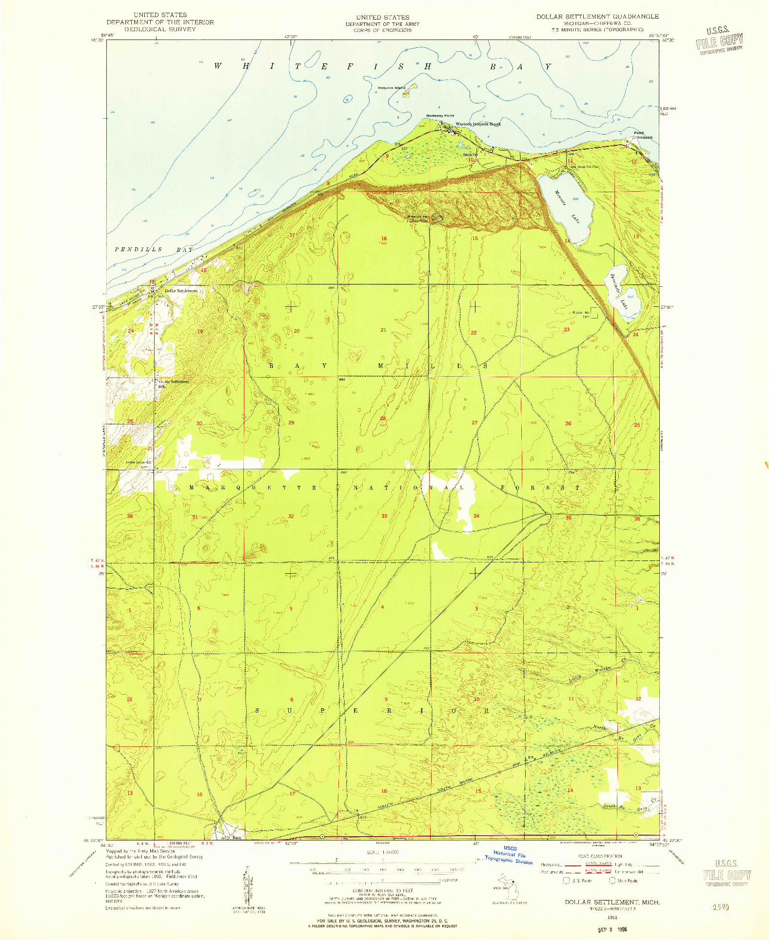 USGS 1:24000-SCALE QUADRANGLE FOR DOLLAR SETTLEMENT, MI 1951