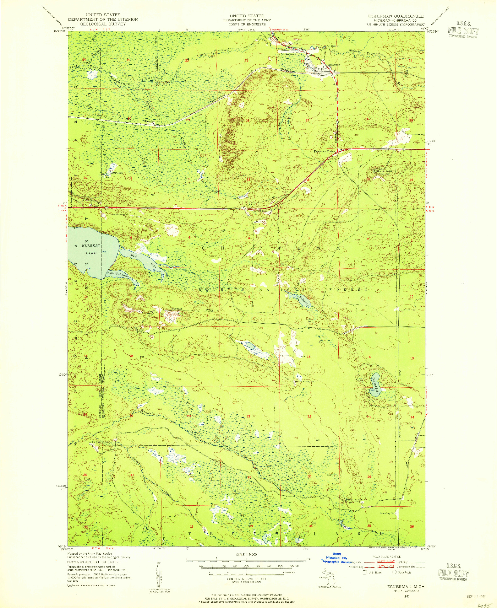 USGS 1:24000-SCALE QUADRANGLE FOR ECKERMAN, MI 1951