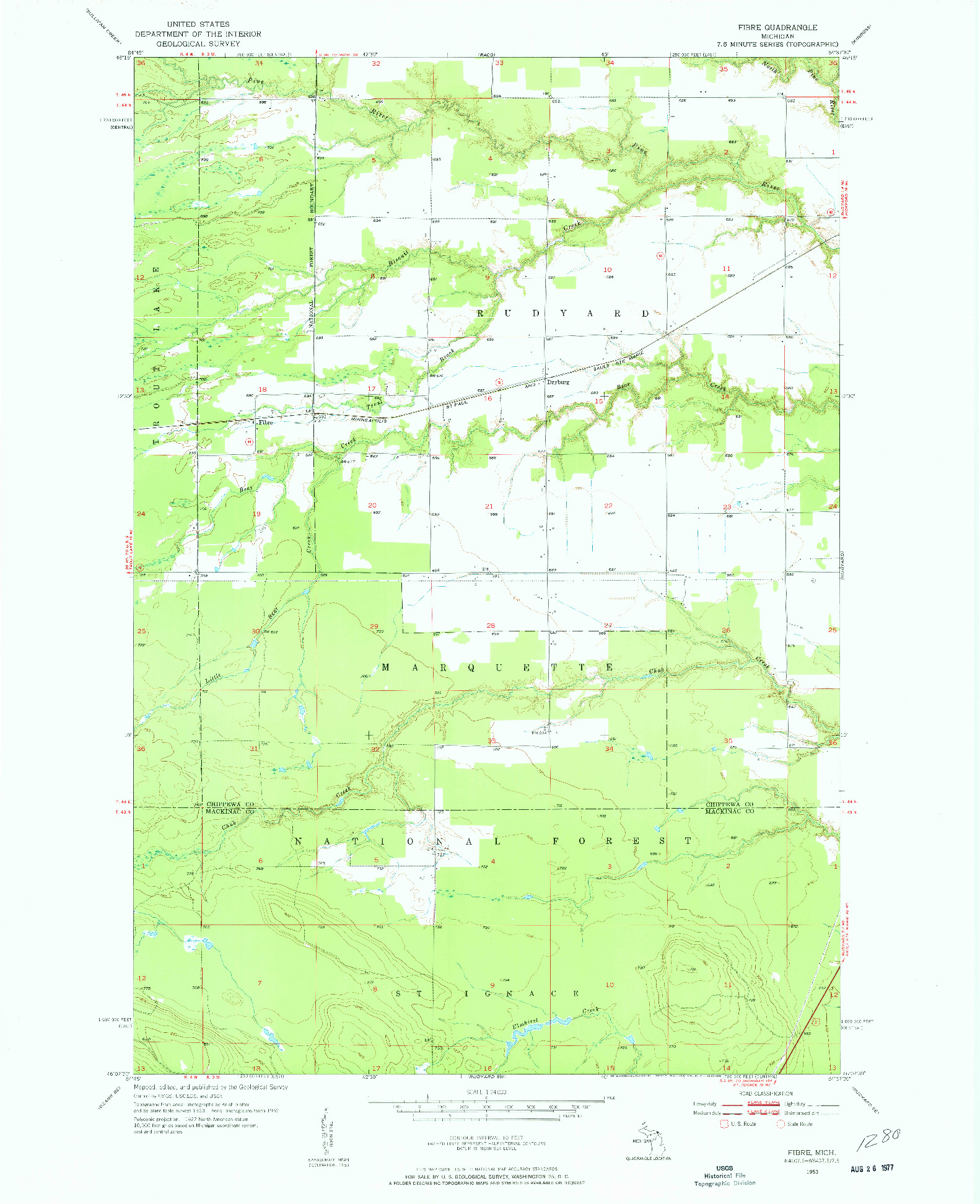 USGS 1:24000-SCALE QUADRANGLE FOR FIBRE, MI 1953