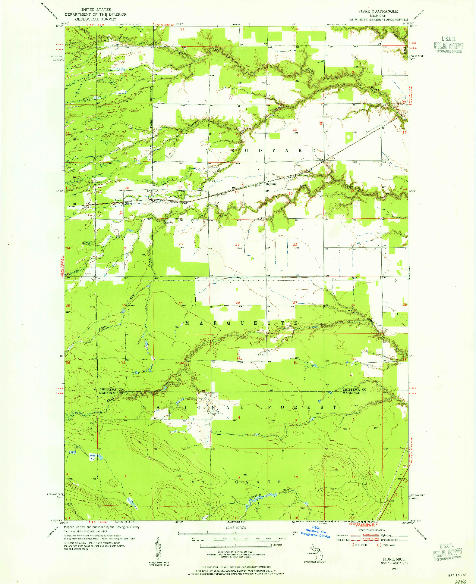 USGS 1:24000-SCALE QUADRANGLE FOR FIBRE, MI 1953
