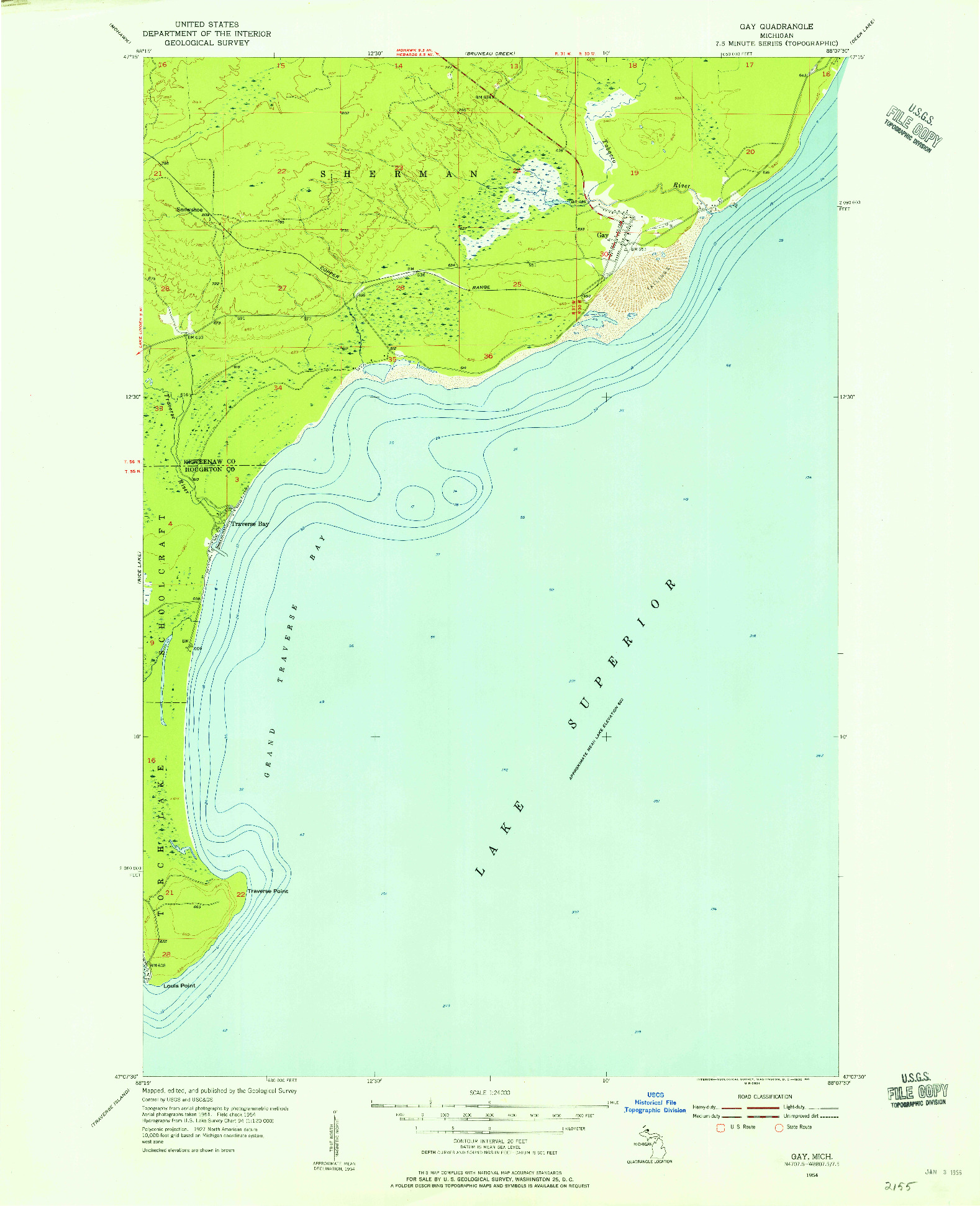 USGS 1:24000-SCALE QUADRANGLE FOR GAY, MI 1954