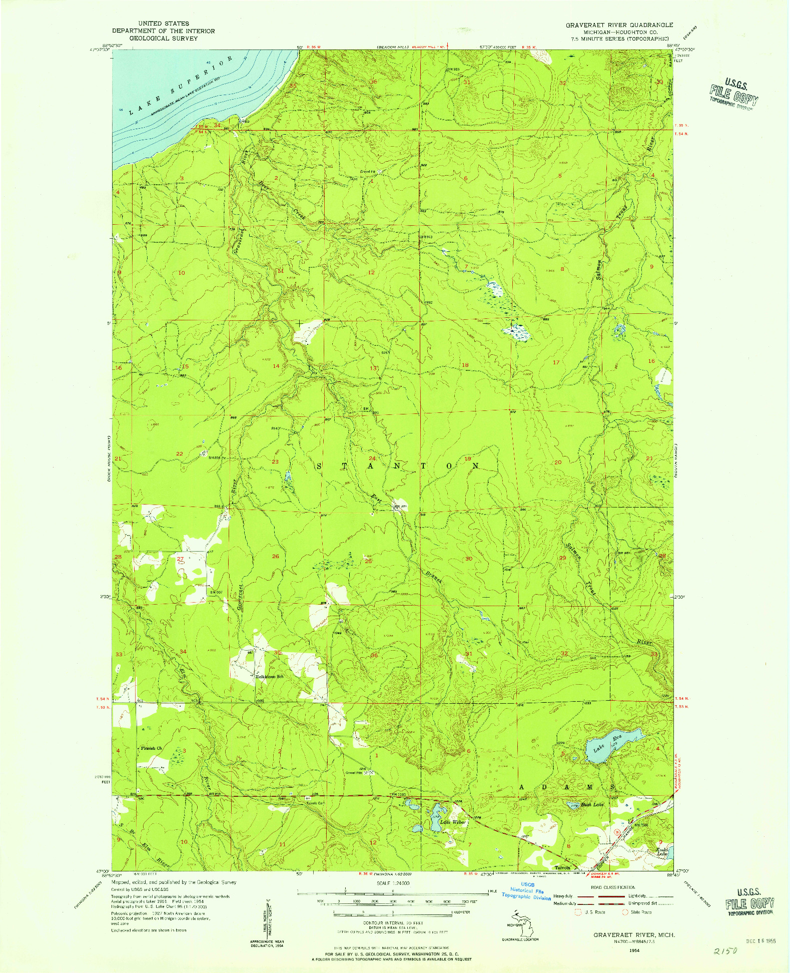 USGS 1:24000-SCALE QUADRANGLE FOR GRAVERAET RIVER, MI 1954