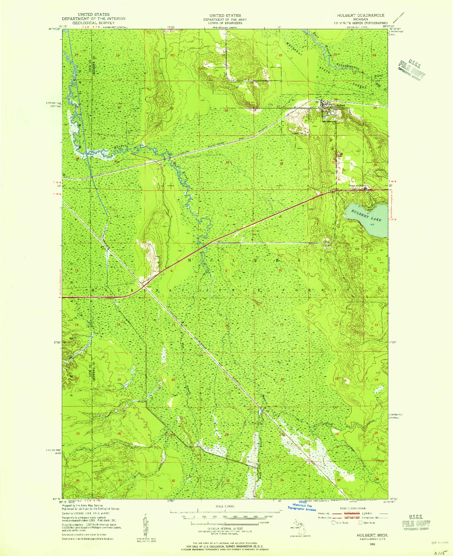 USGS 1:24000-SCALE QUADRANGLE FOR HULBERT, MI 1951