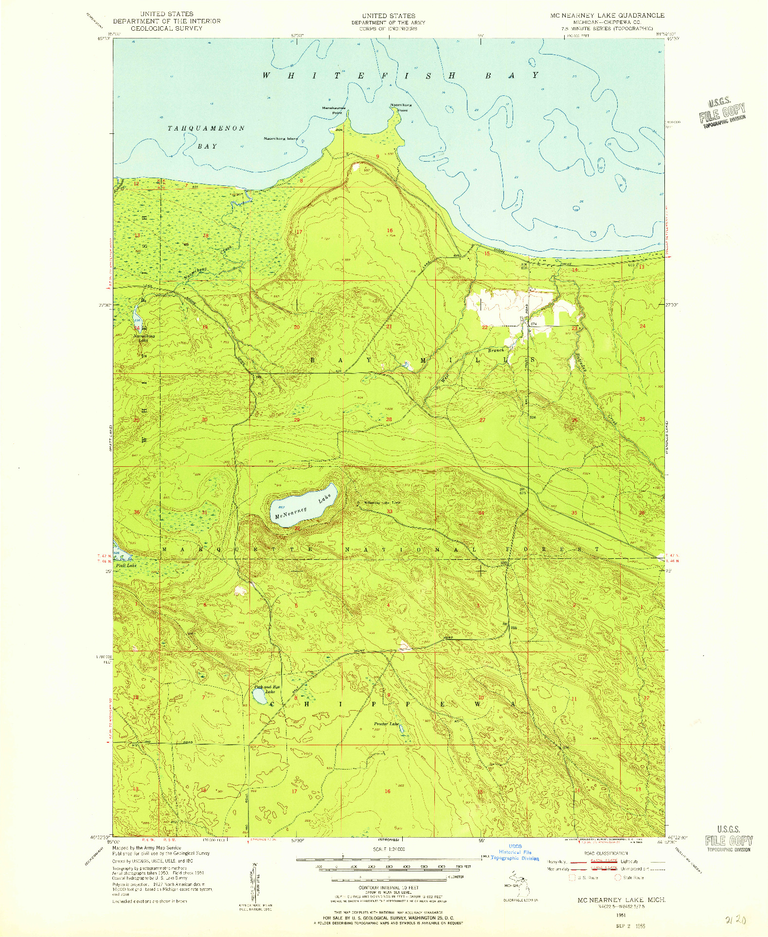 USGS 1:24000-SCALE QUADRANGLE FOR MCNEARNEY LAKE, MI 1951