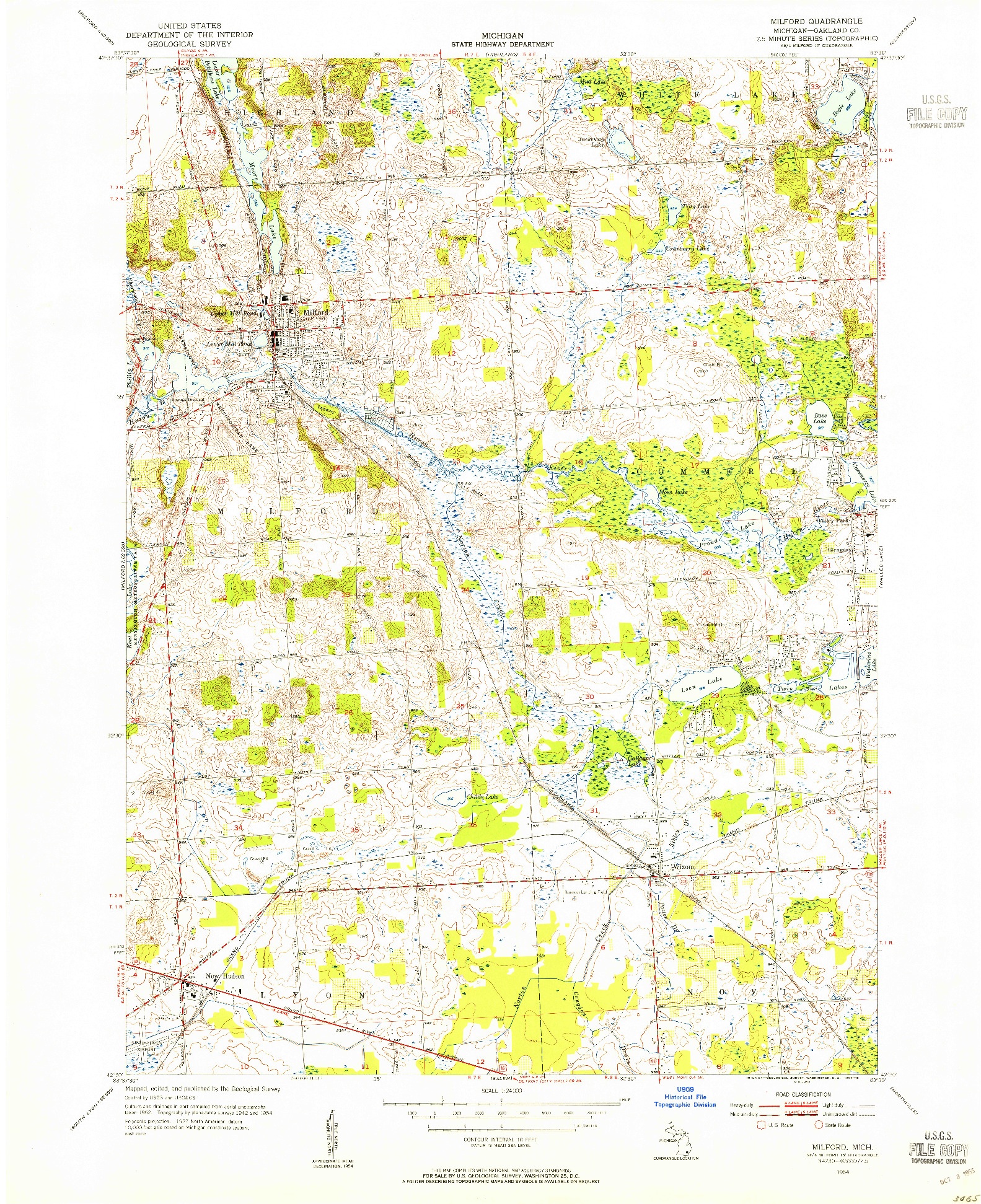 USGS 1:24000-SCALE QUADRANGLE FOR MILFORD, MI 1954