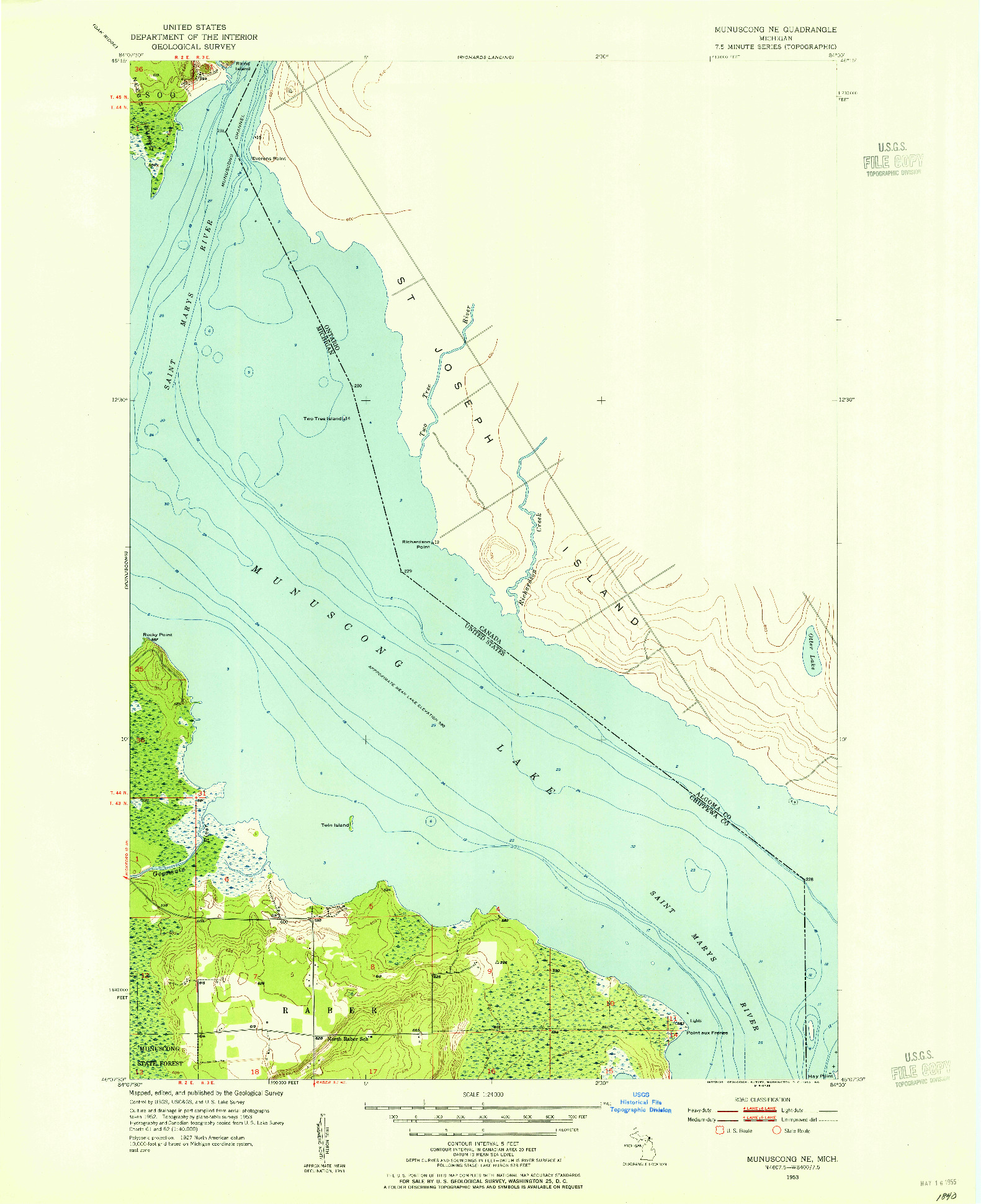 USGS 1:24000-SCALE QUADRANGLE FOR MUNUSCONG NE, MI 1953
