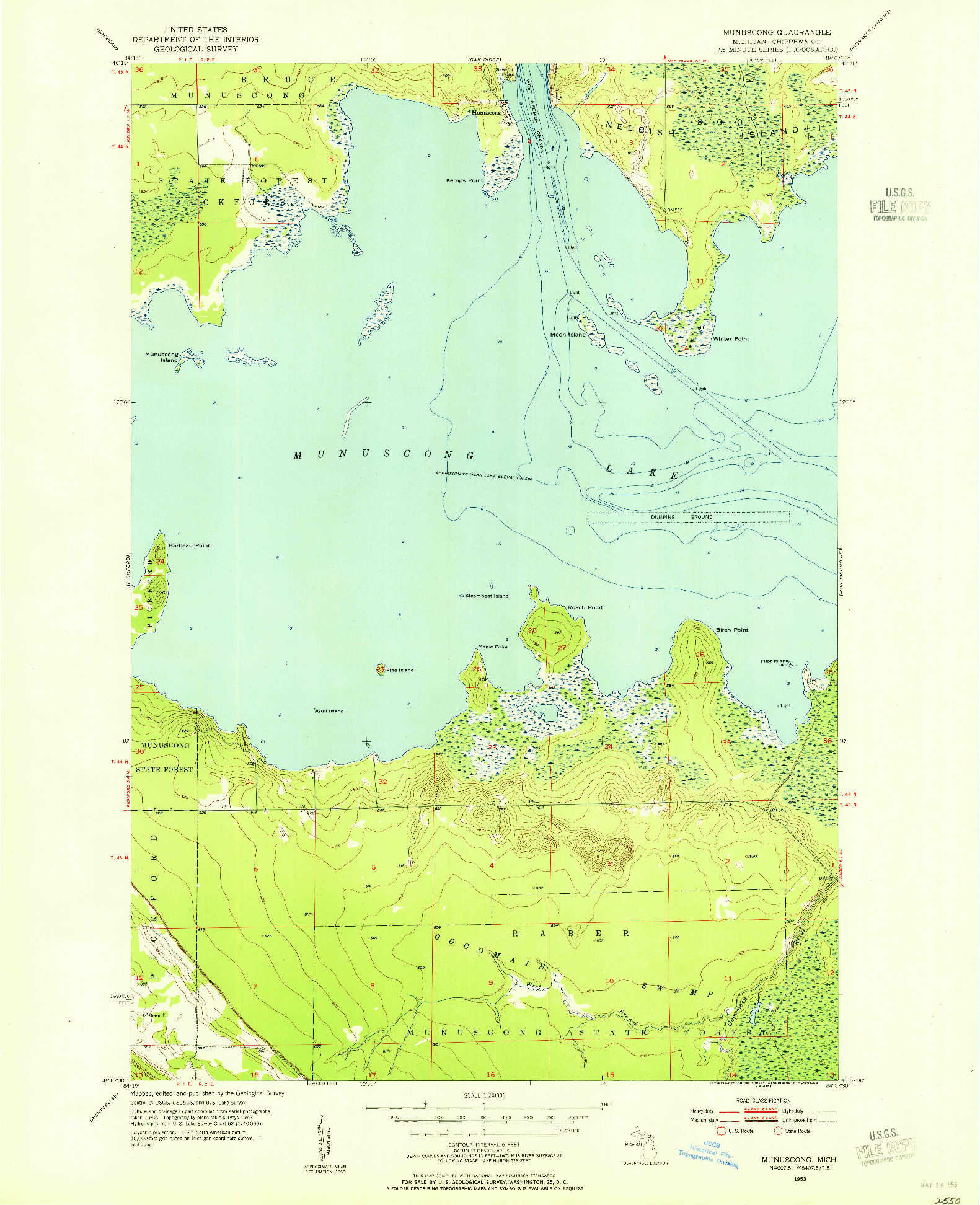 USGS 1:24000-SCALE QUADRANGLE FOR MUNUSCONG, MI 1953