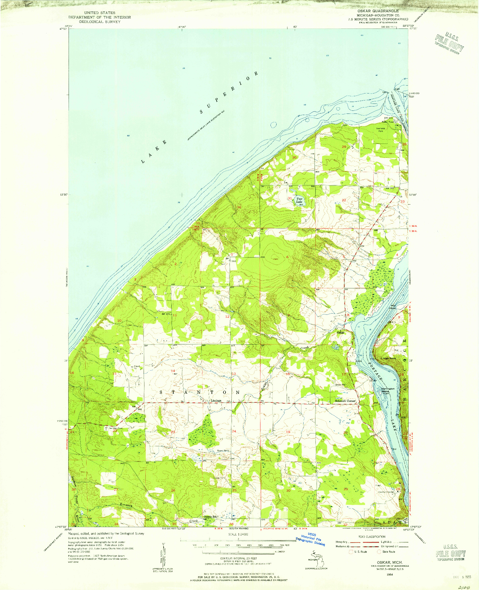 USGS 1:24000-SCALE QUADRANGLE FOR OSKAR, MI 1954