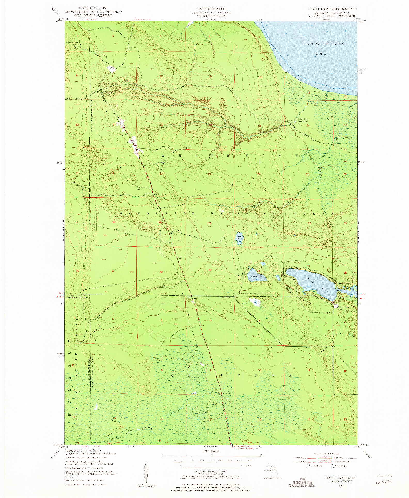 USGS 1:24000-SCALE QUADRANGLE FOR PIATT LAKE, MI 1951
