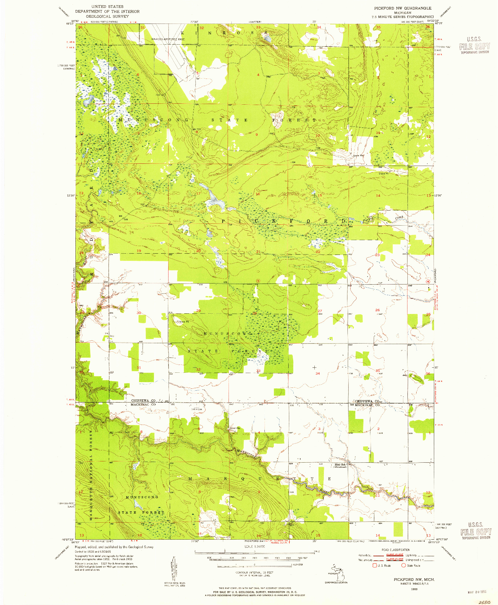 USGS 1:24000-SCALE QUADRANGLE FOR PICKFORD NW, MI 1953