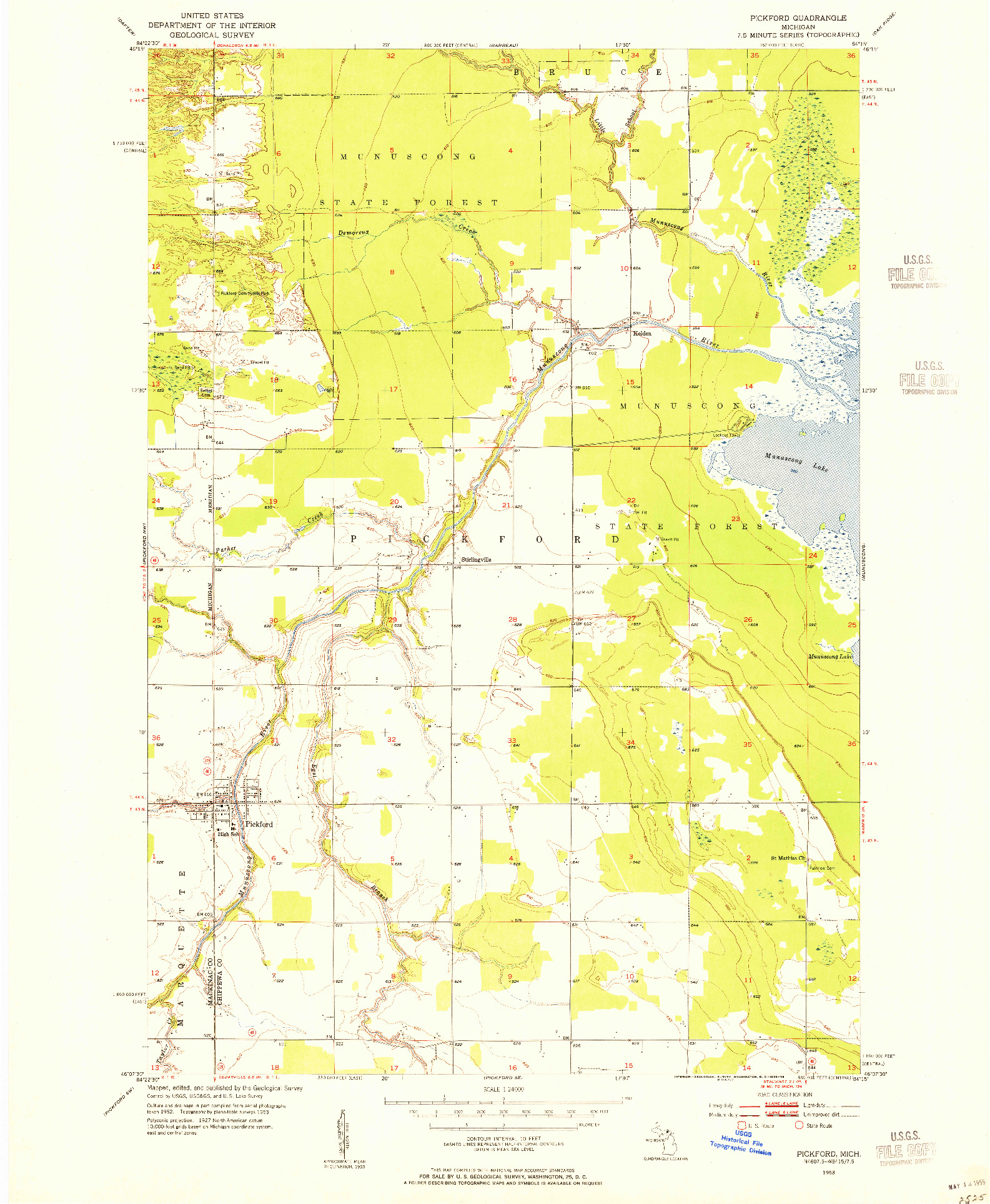 USGS 1:24000-SCALE QUADRANGLE FOR PICKFORD, MI 1953