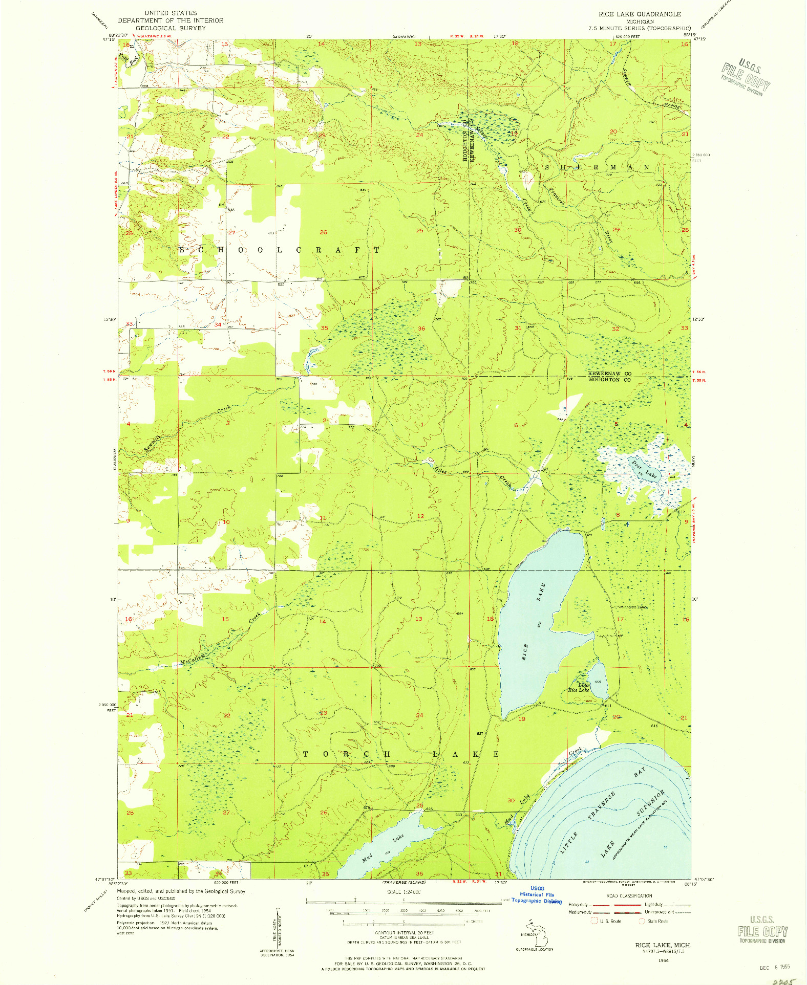 USGS 1:24000-SCALE QUADRANGLE FOR RICE LAKE, MI 1954