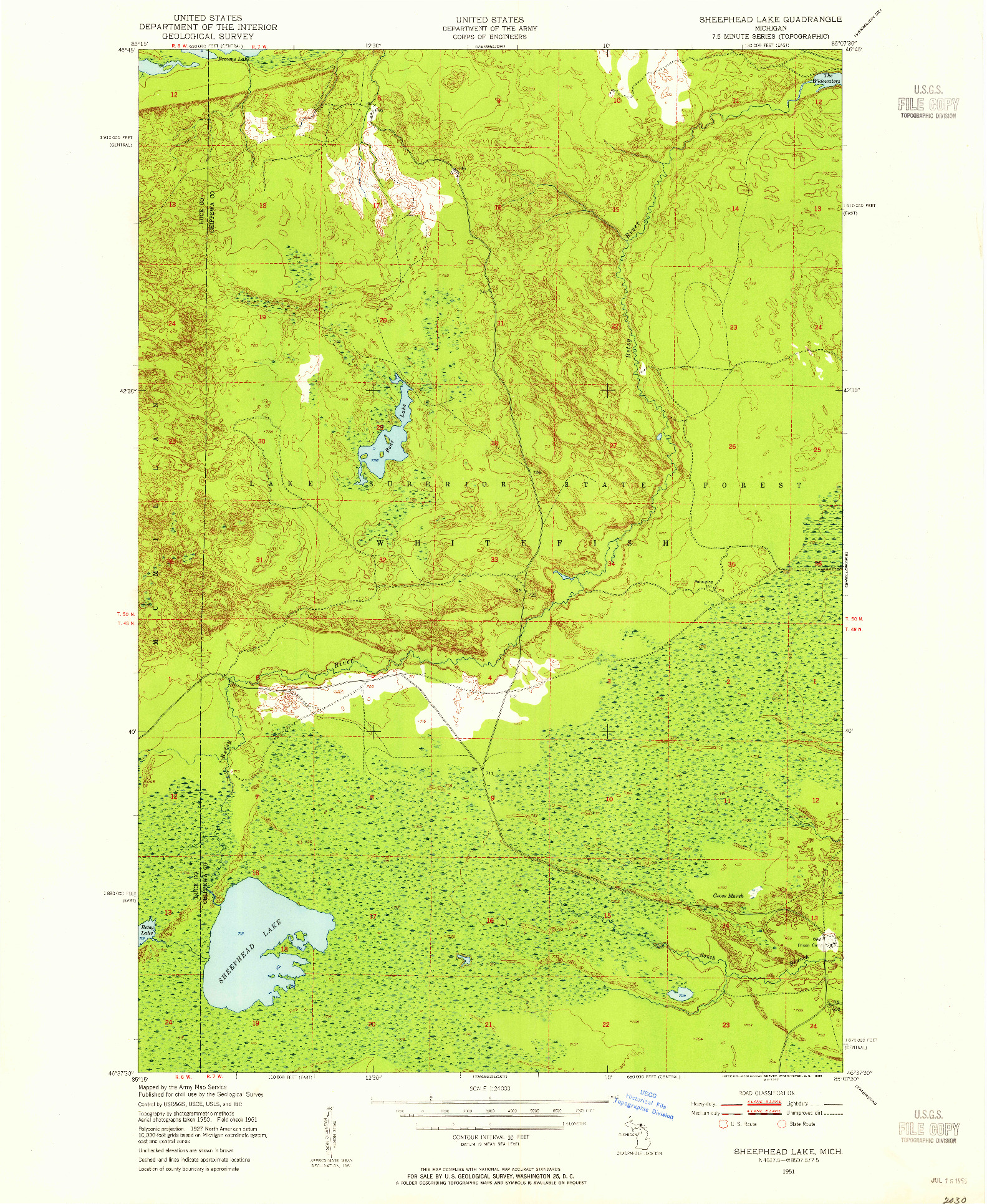 USGS 1:24000-SCALE QUADRANGLE FOR SHEEPHEAD LAKE, MI 1951