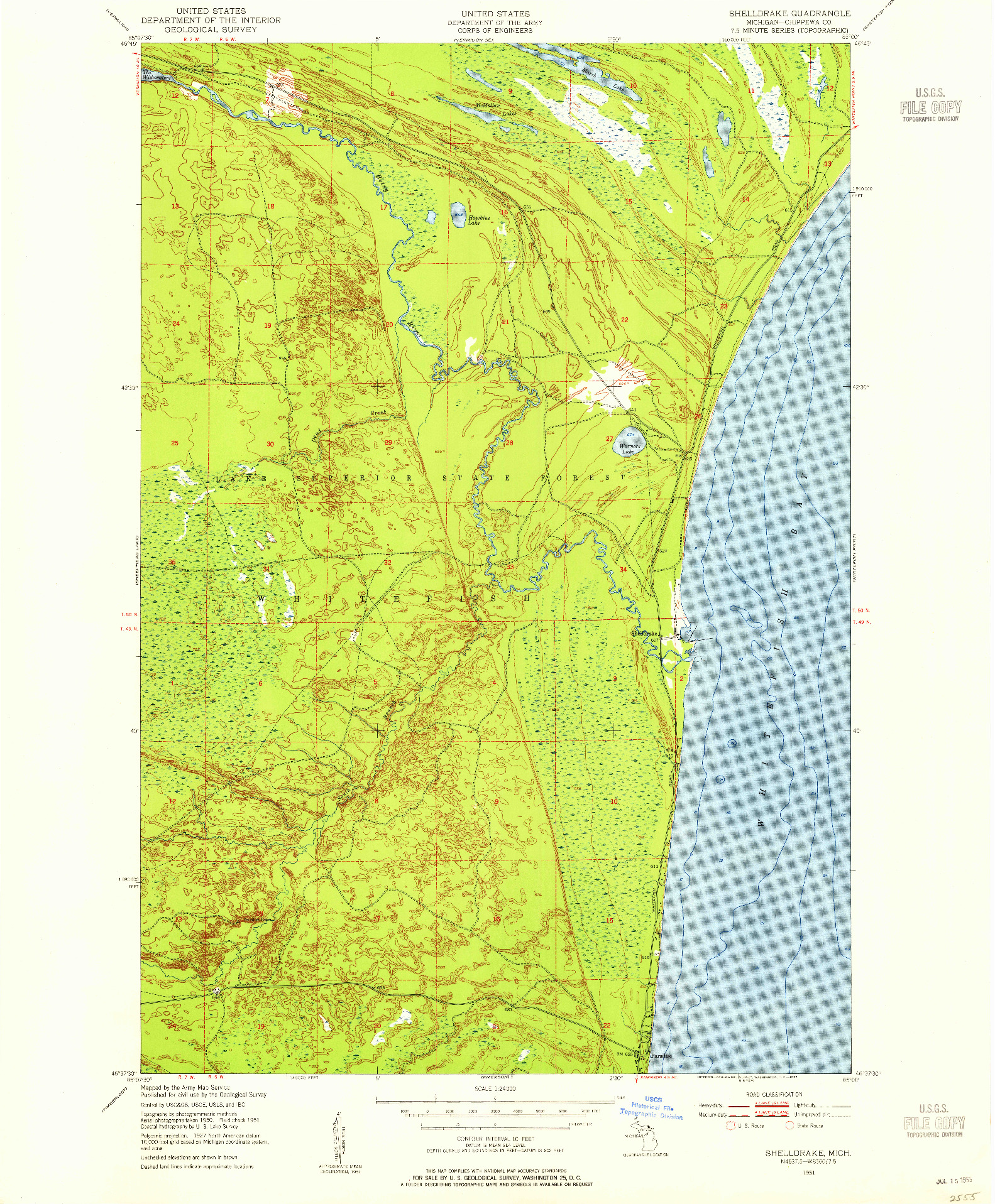 USGS 1:24000-SCALE QUADRANGLE FOR SHELLDRAKE, MI 1951
