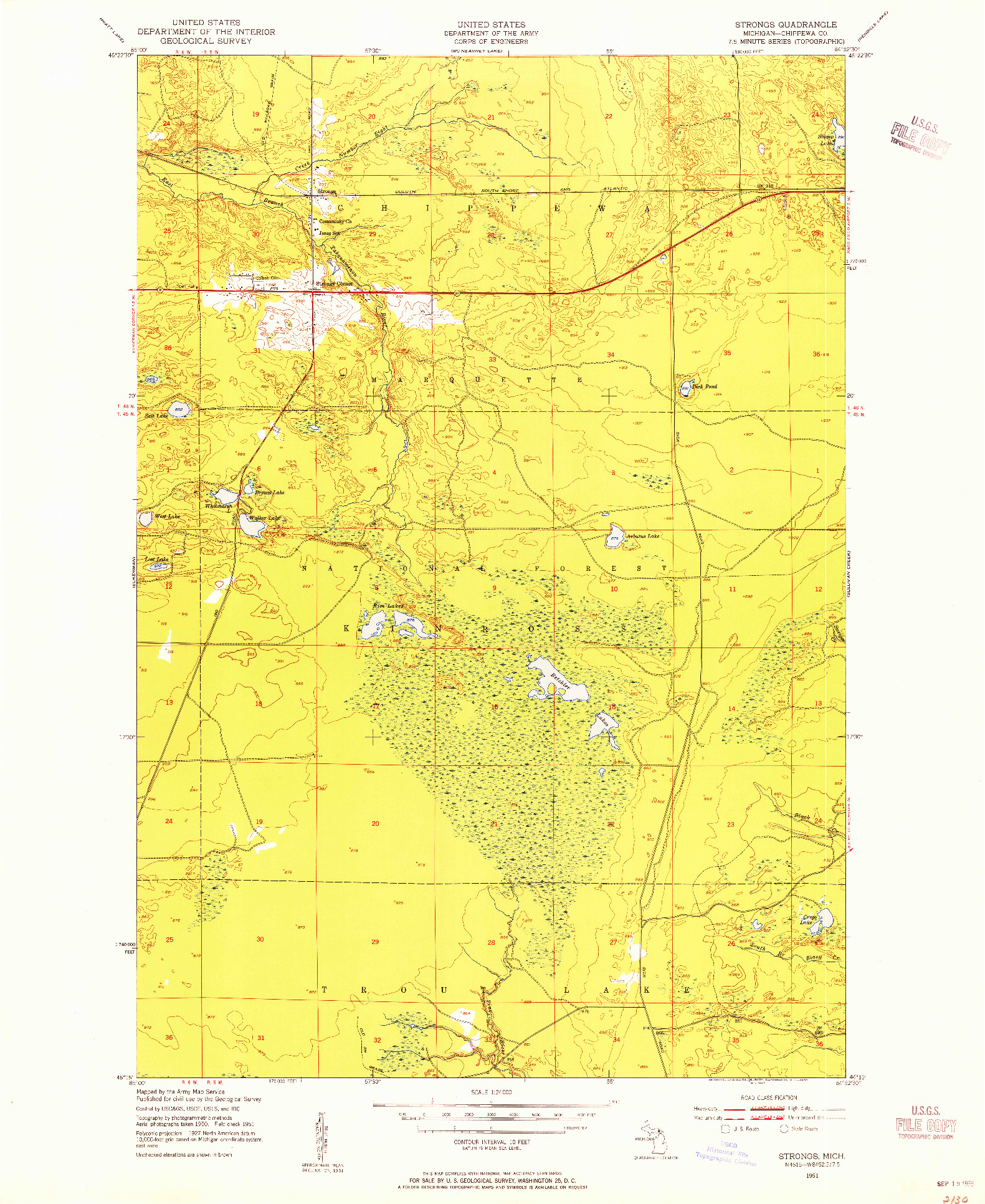 USGS 1:24000-SCALE QUADRANGLE FOR STRONGS, MI 1951