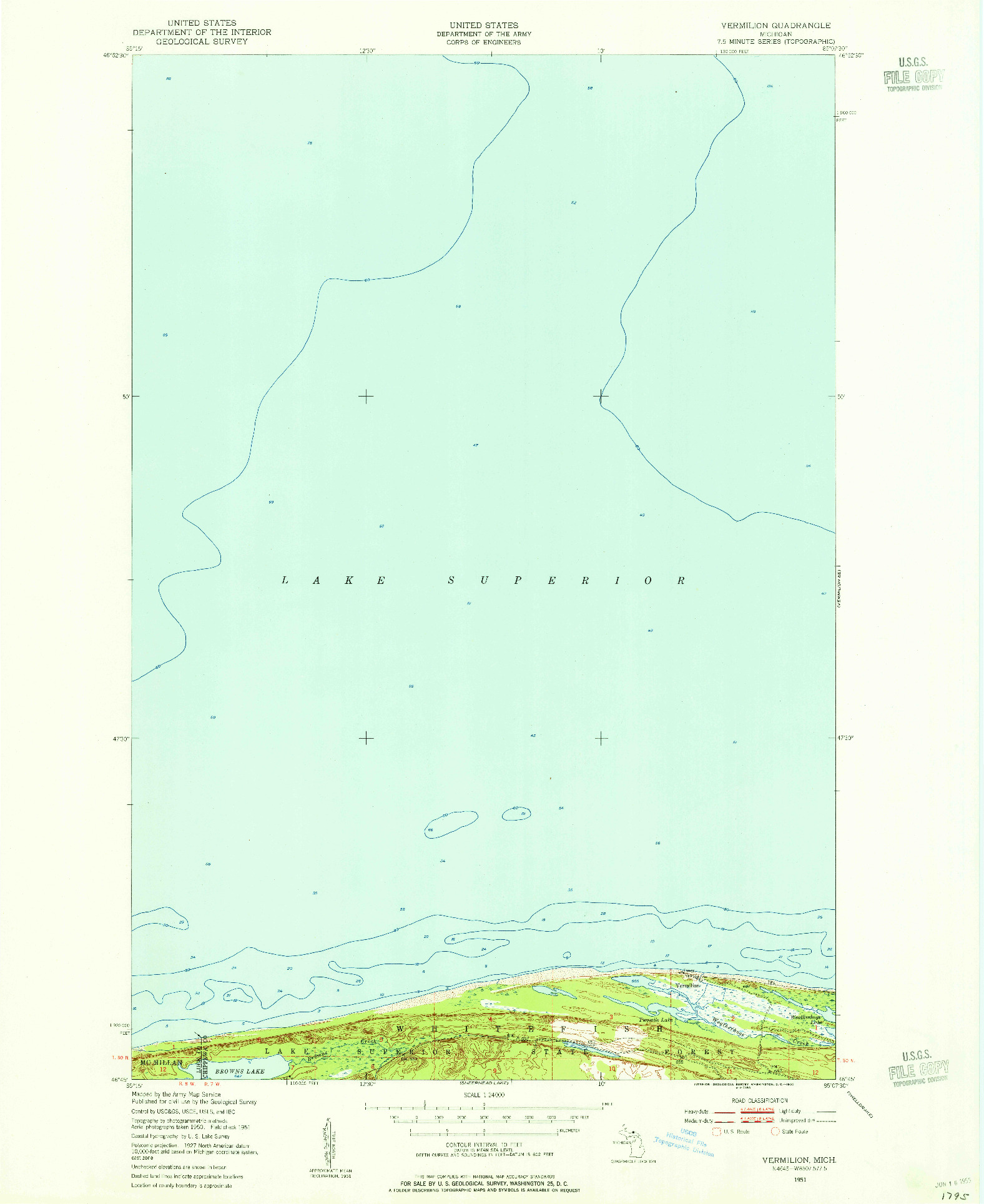 USGS 1:24000-SCALE QUADRANGLE FOR VERMILION, MI 1951