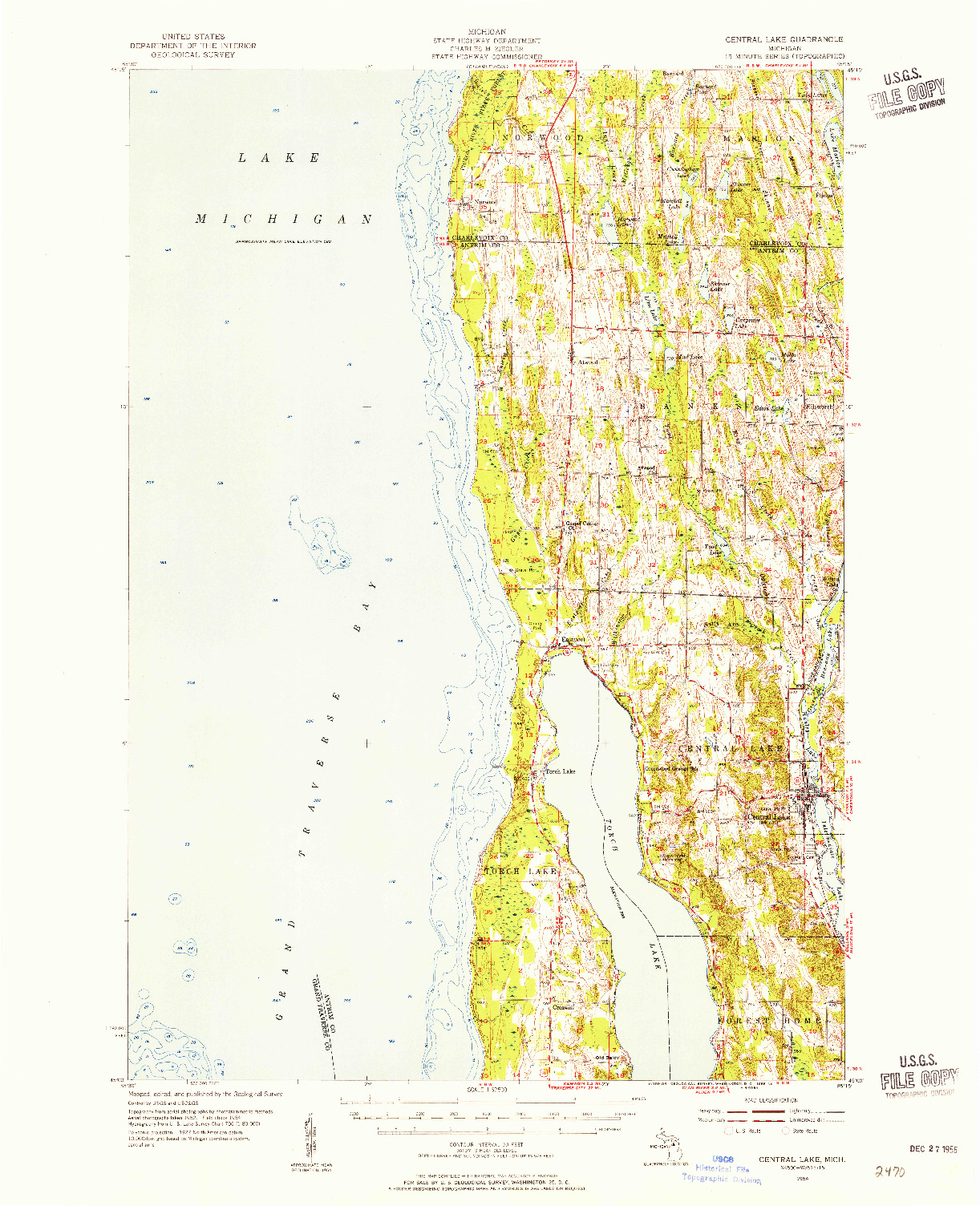 USGS 1:62500-SCALE QUADRANGLE FOR CENTRAL LAKE, MI 1954