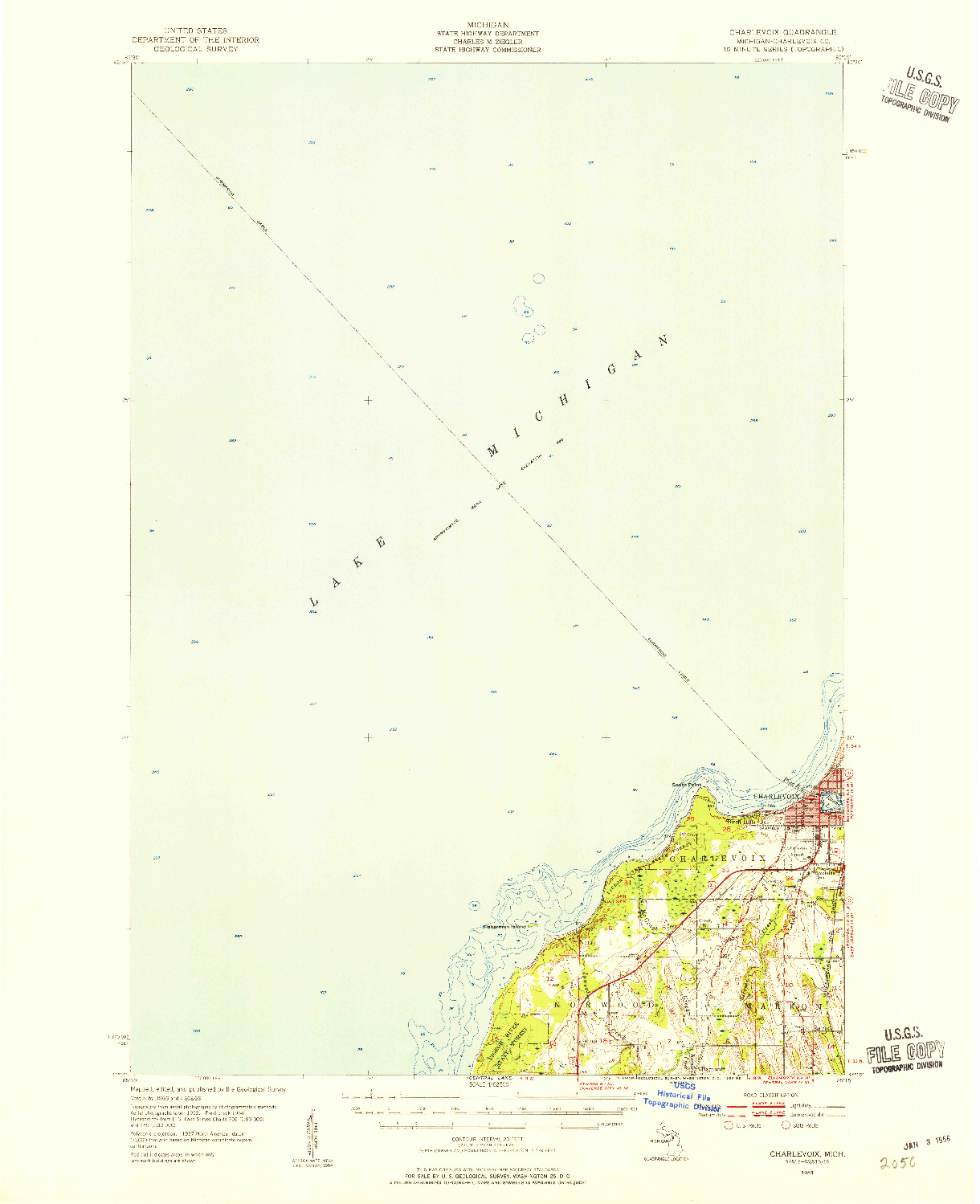 USGS 1:62500-SCALE QUADRANGLE FOR CHARLEVOIX, MI 1954