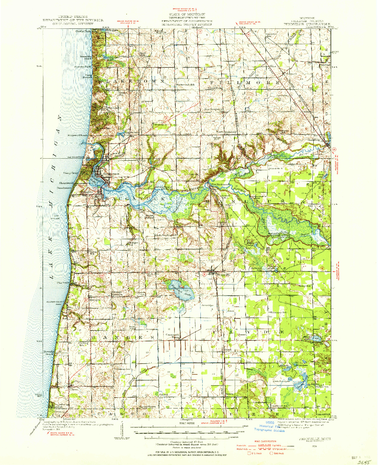 USGS 1:62500-SCALE QUADRANGLE FOR FENNVILLE, MI 1928