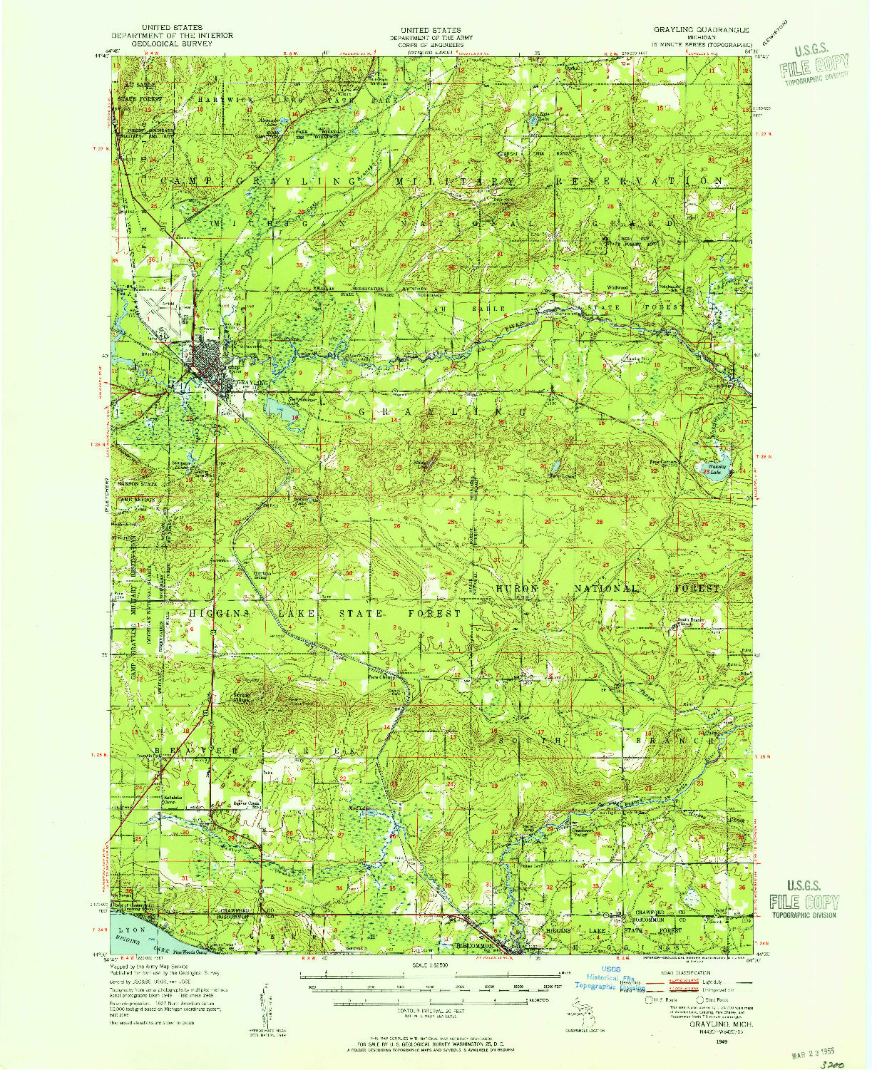 USGS 1:62500-SCALE QUADRANGLE FOR GRAYLING, MI 1949