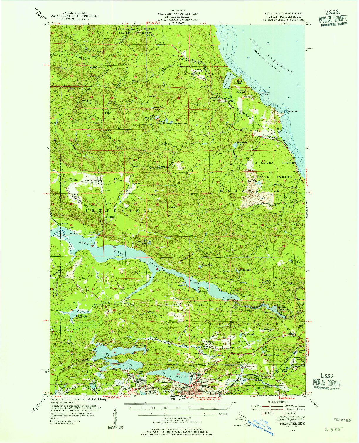 USGS 1:62500-SCALE QUADRANGLE FOR NEGAUNEE, MI 1954