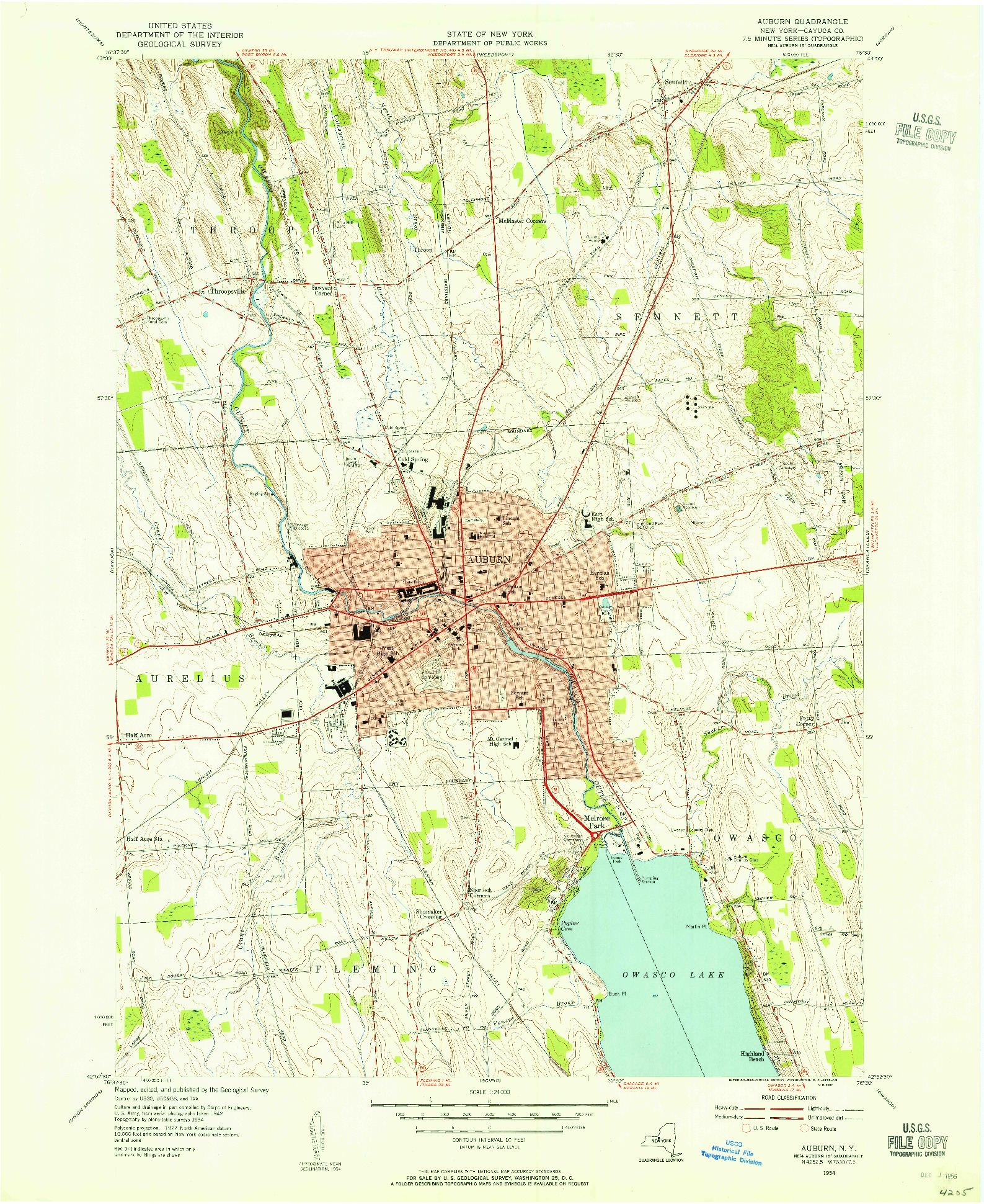 USGS 1:24000-SCALE QUADRANGLE FOR AUBURN, NY 1954