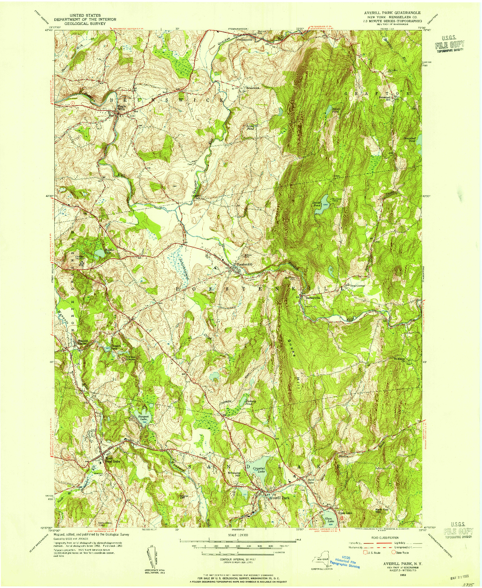 USGS 1:24000-SCALE QUADRANGLE FOR AVERILL PARK, NY 1953