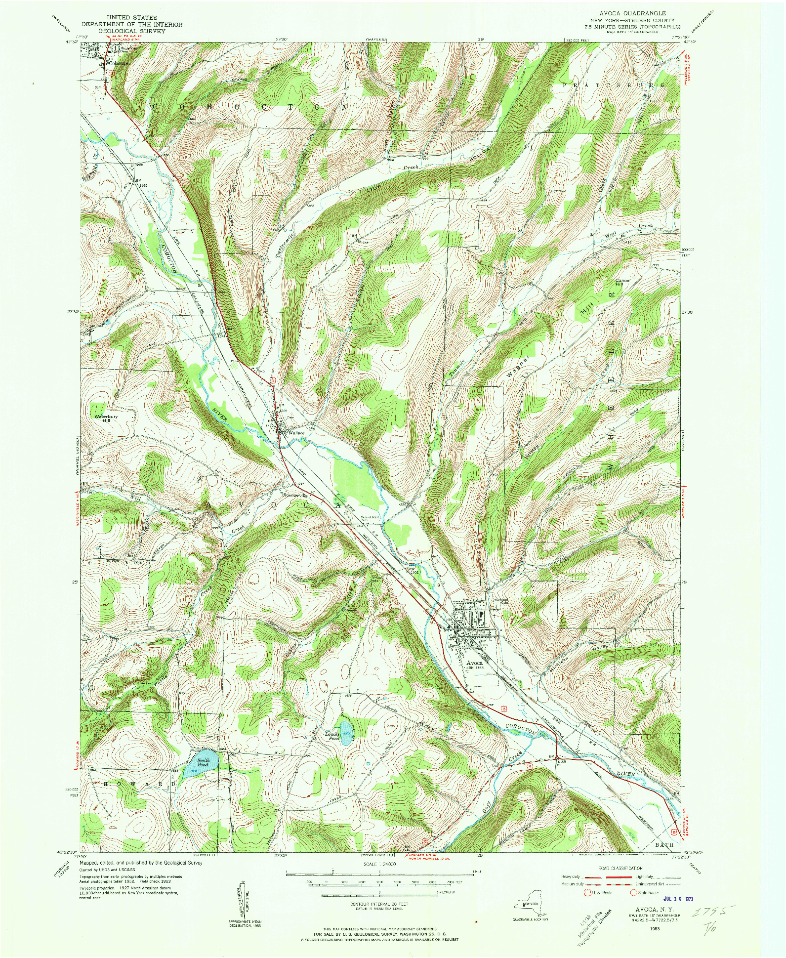 USGS 1:24000-SCALE QUADRANGLE FOR AVOCA, NY 1953