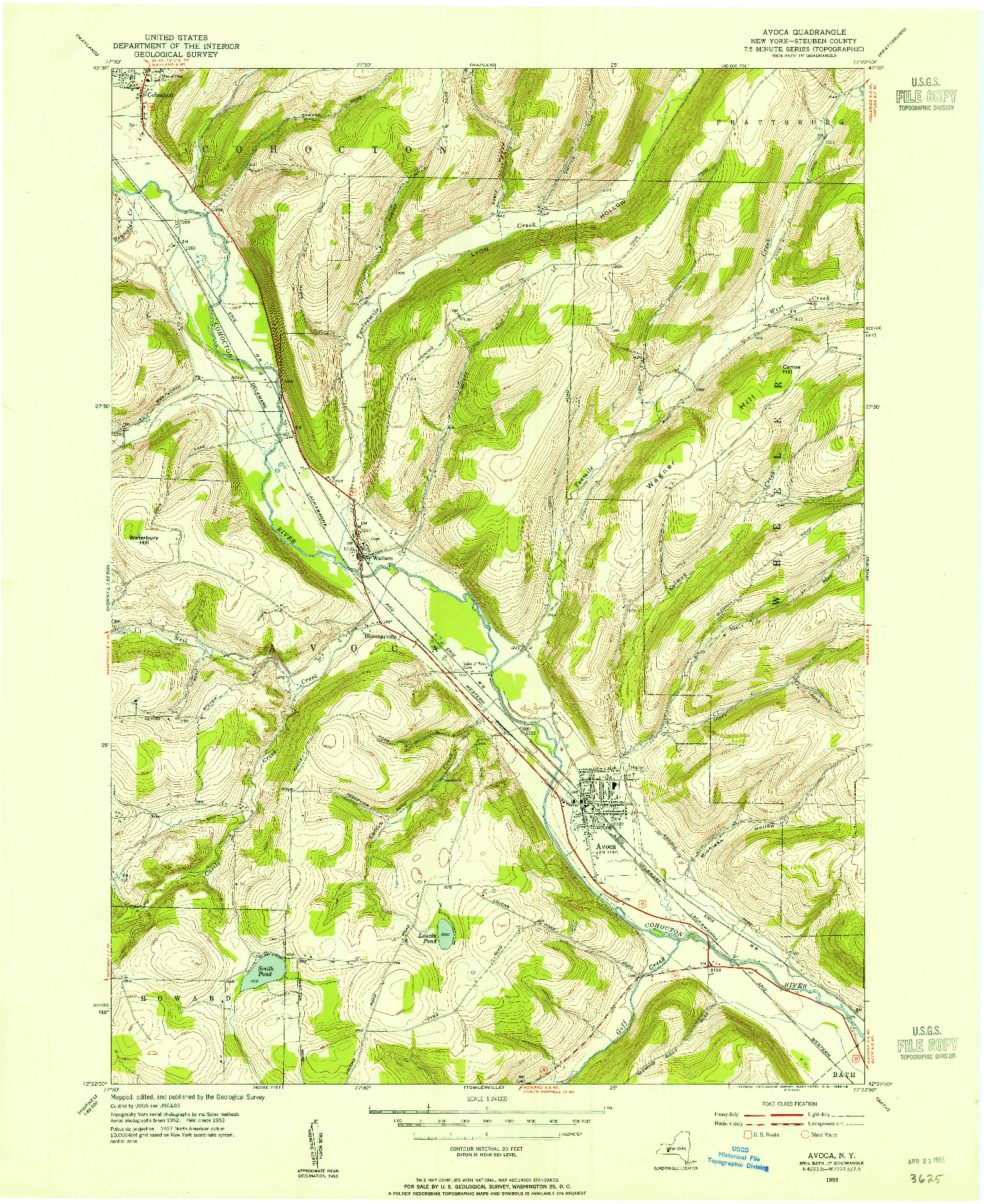 USGS 1:24000-SCALE QUADRANGLE FOR AVOCA, NY 1953