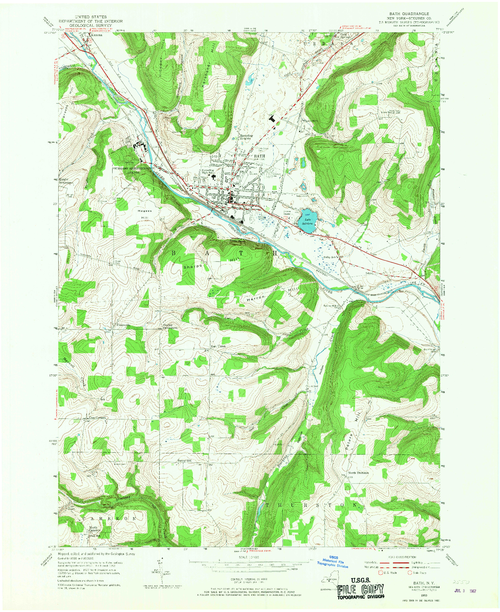 USGS 1:24000-SCALE QUADRANGLE FOR BATH, NY 1953