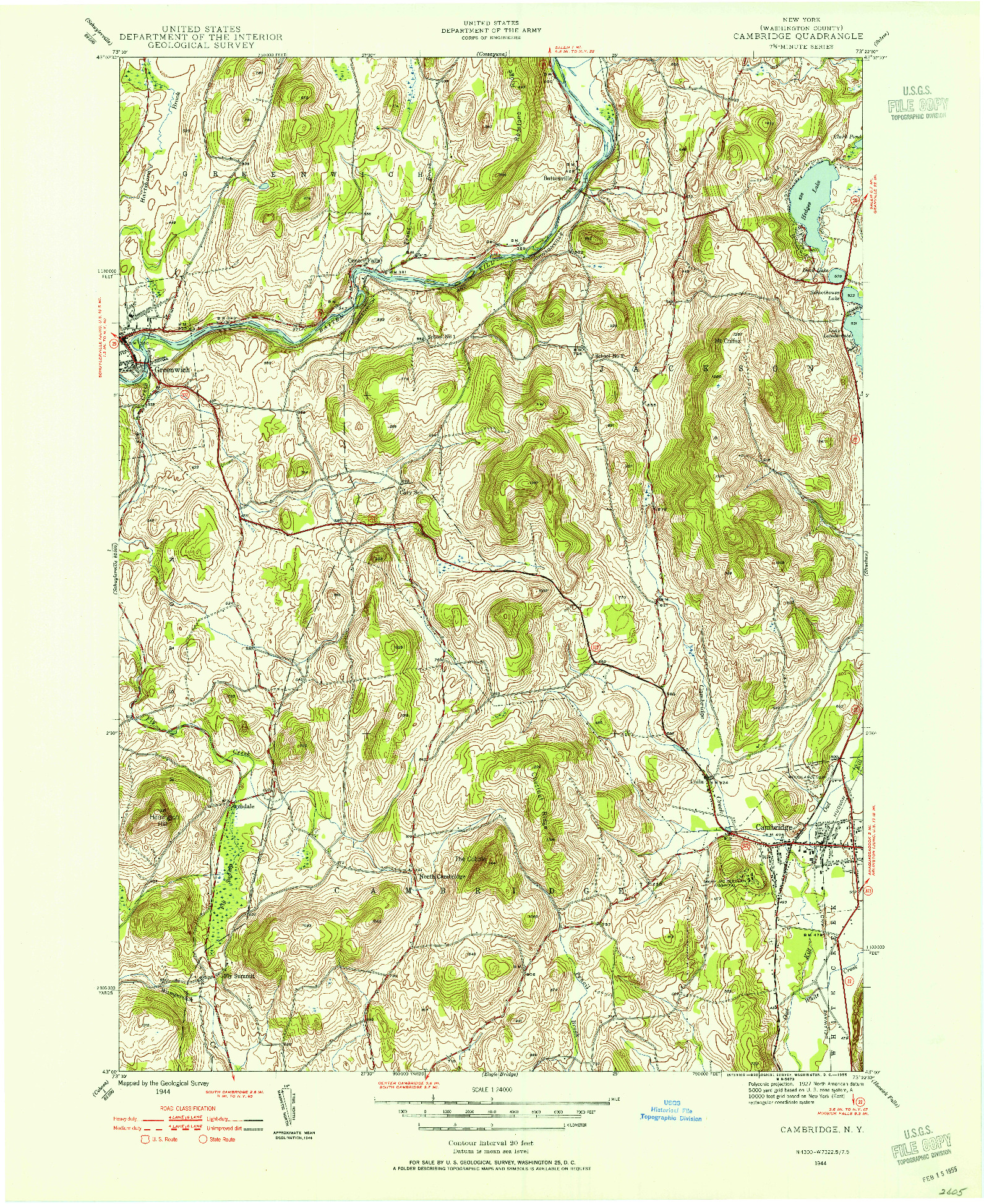 USGS 1:24000-SCALE QUADRANGLE FOR CAMBRIDGE, NY 1944