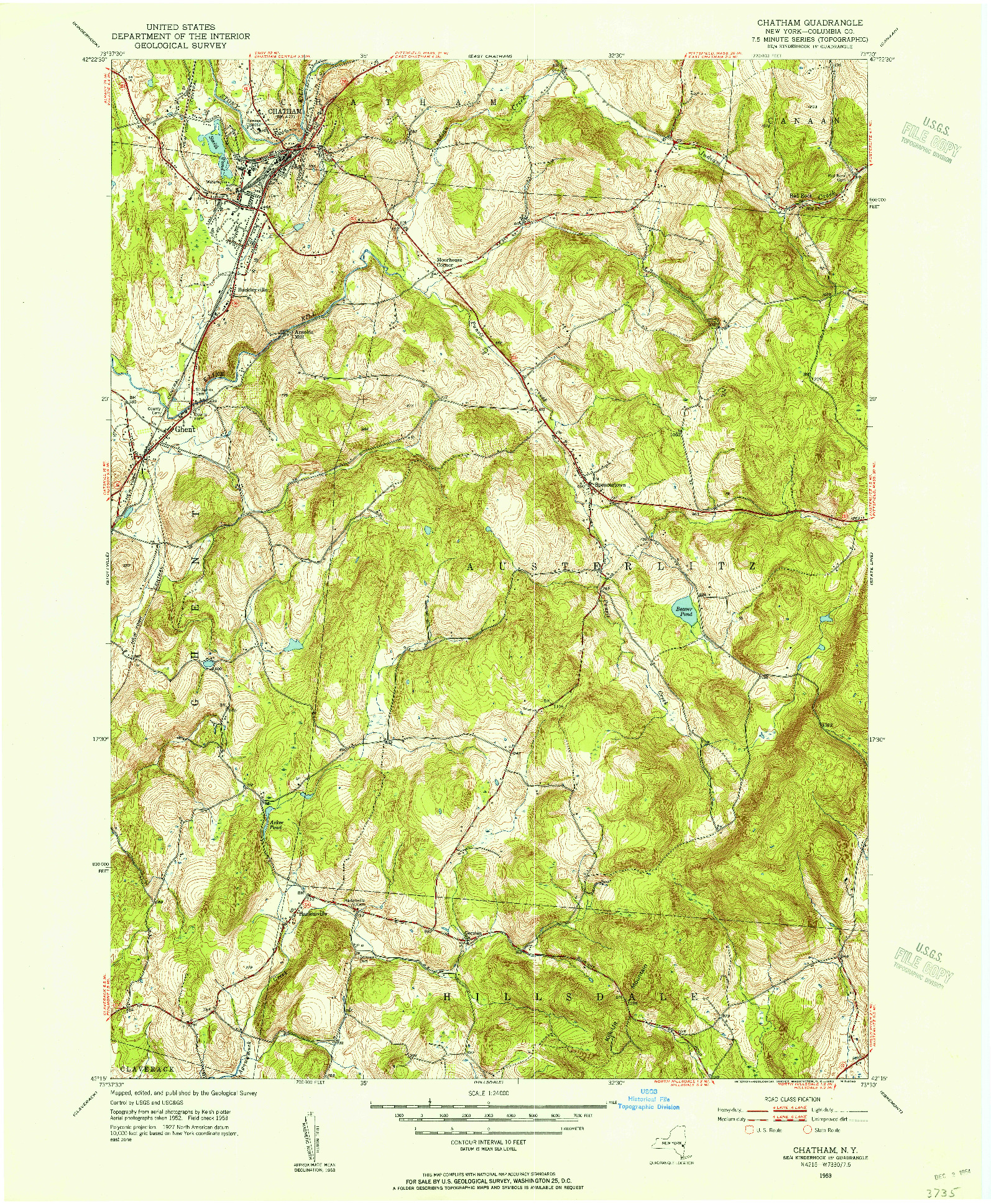 USGS 1:24000-SCALE QUADRANGLE FOR CHATHAM, NY 1953