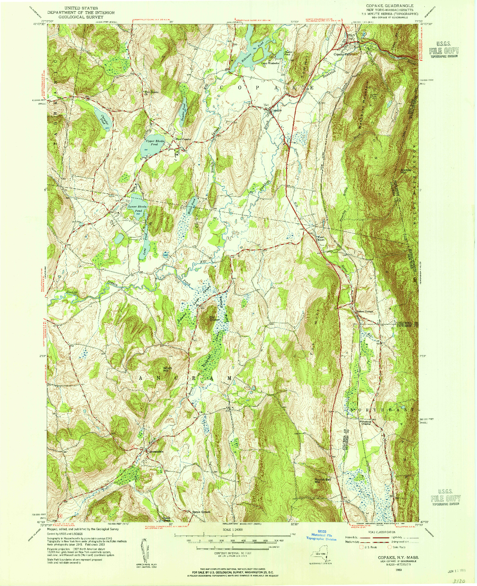USGS 1:24000-SCALE QUADRANGLE FOR COPAKE, NY 1953