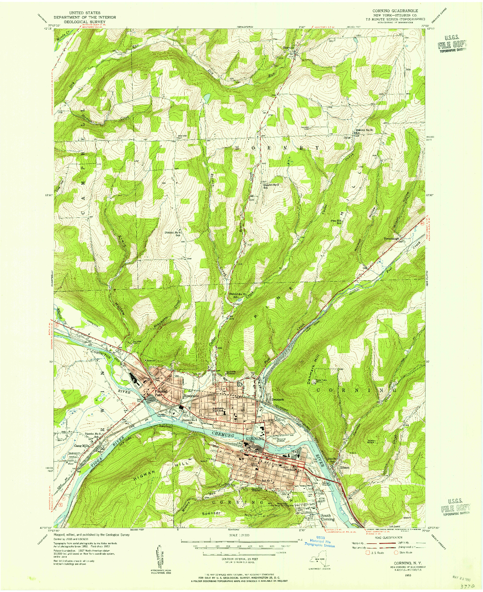 USGS 1:24000-SCALE QUADRANGLE FOR CORNING, NY 1953
