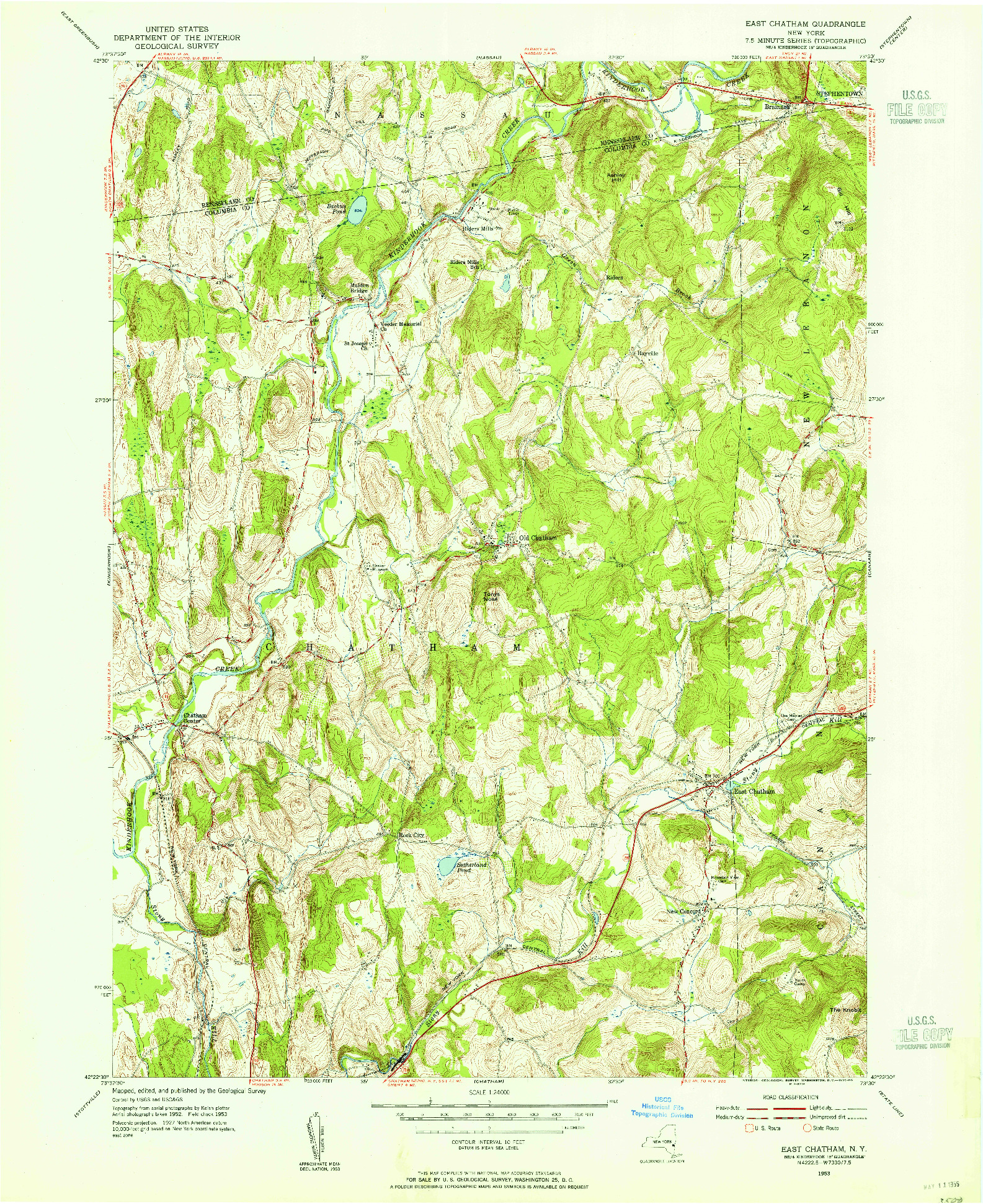 USGS 1:24000-SCALE QUADRANGLE FOR EAST CHATHAM, NY 1953